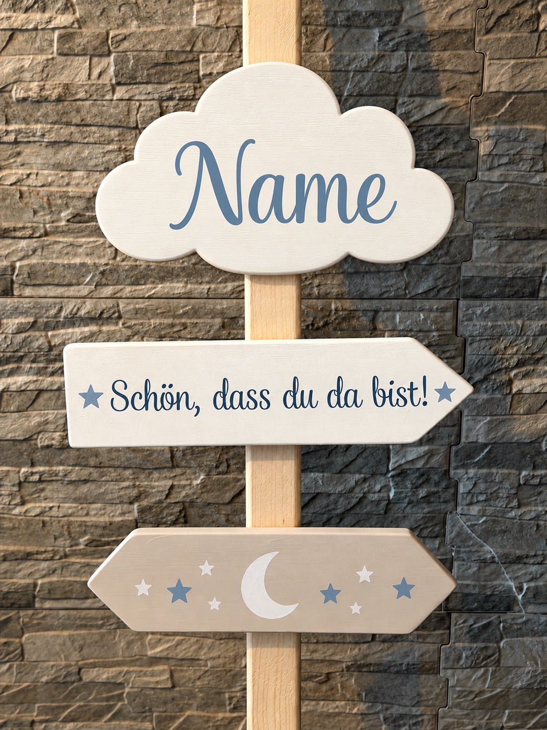 Personalisierter Willkommens-Wegweiser aus Holz mit Namen – Dekoration zur Geburt, Taufe & Willkommensfeier