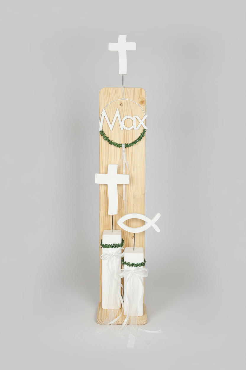 Deko Stelen Set mit Wunschmotiv - Taufe, Kommunion & Konfirmation | Personalisierbar mit Namen
