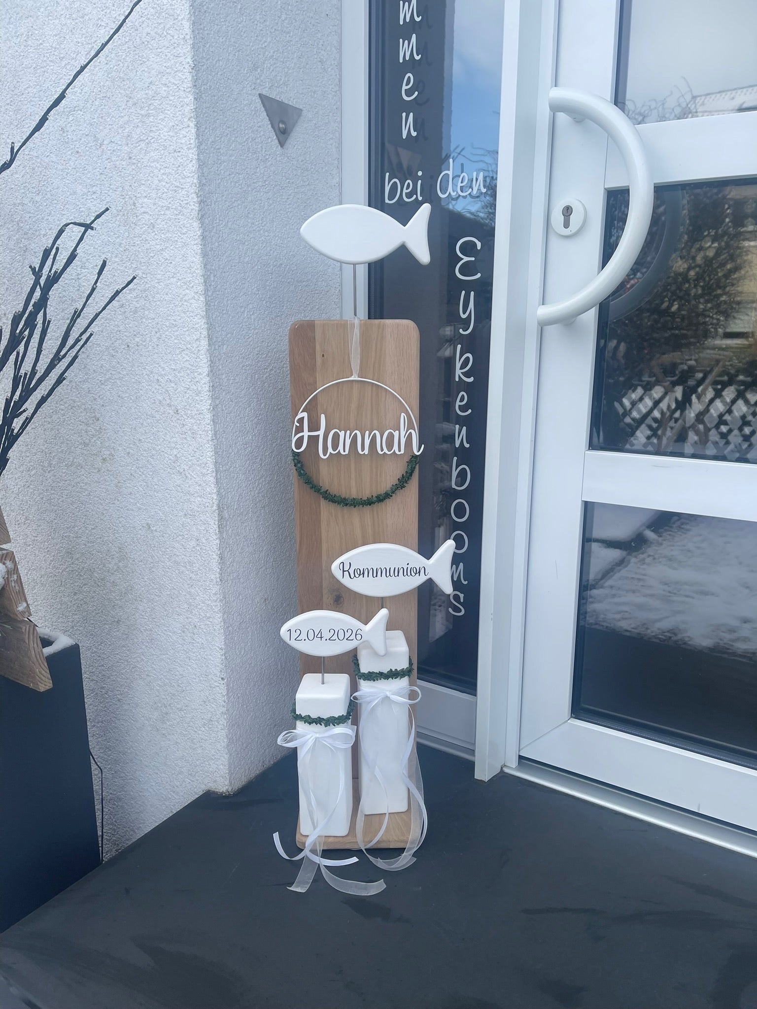 Deko Stelen Set aus Eiche - Taufe, Kommunion & Konfirmation | Personalisierbar mit Namen