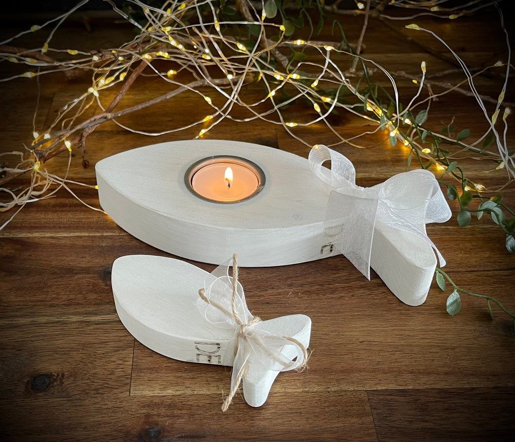 Fisch aus Holz - Tischdeko zur Taufe, Kommunion & Konfirmation