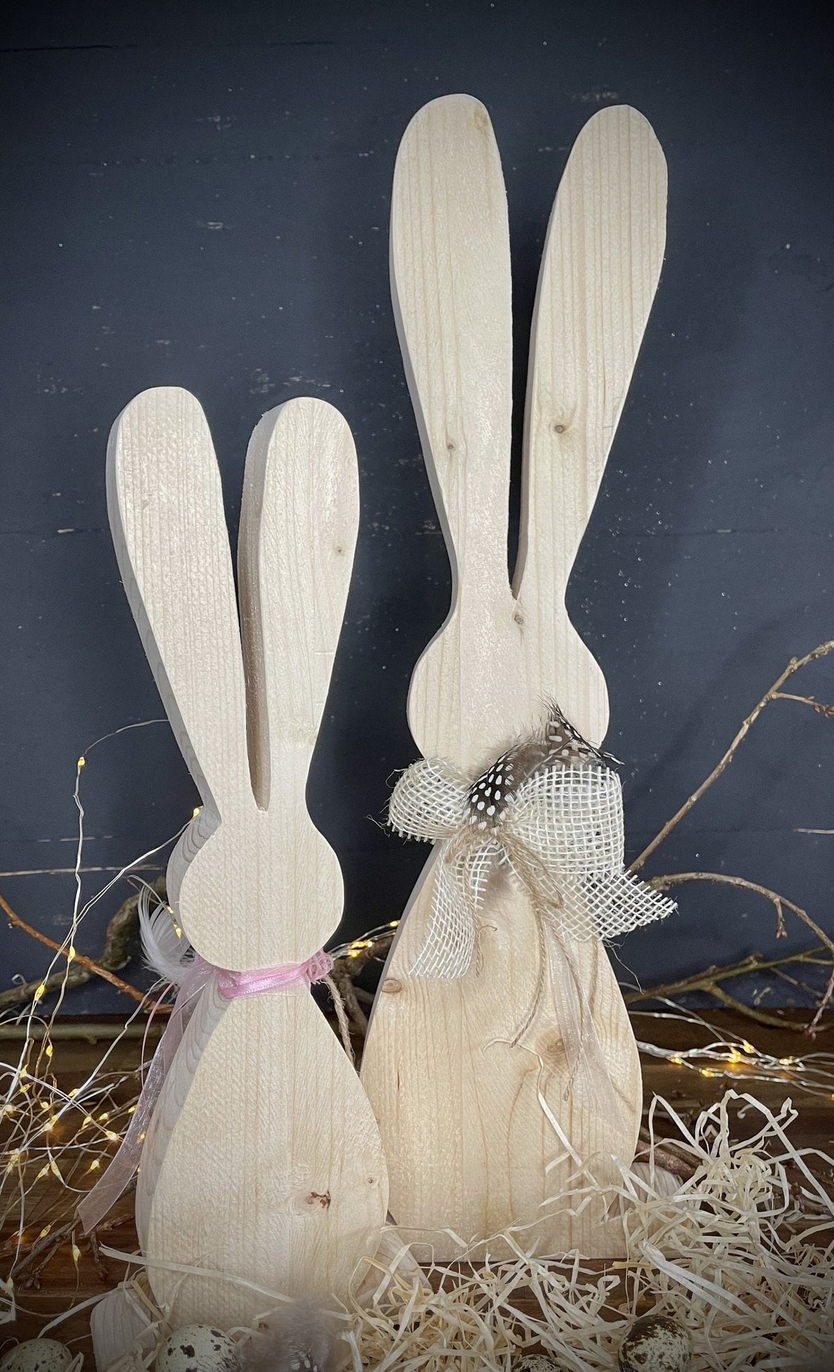 Osterhasen aus Holz - Pit und Pitty in Natur, Grau oder Weiß