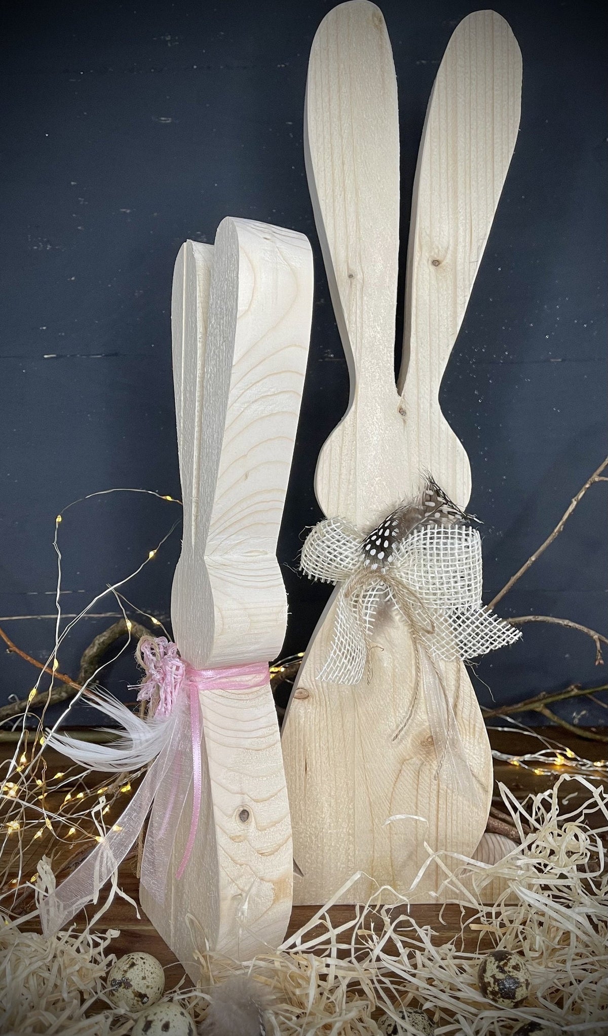Osterhasen aus Holz - Pit und Pitty in Natur, Grau oder Weiß