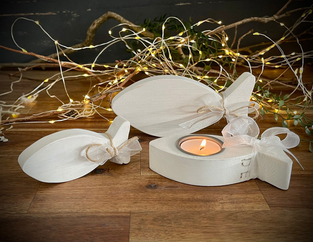 Fisch aus Holz - Tischdeko zur Taufe, Kommunion & Konfirmation