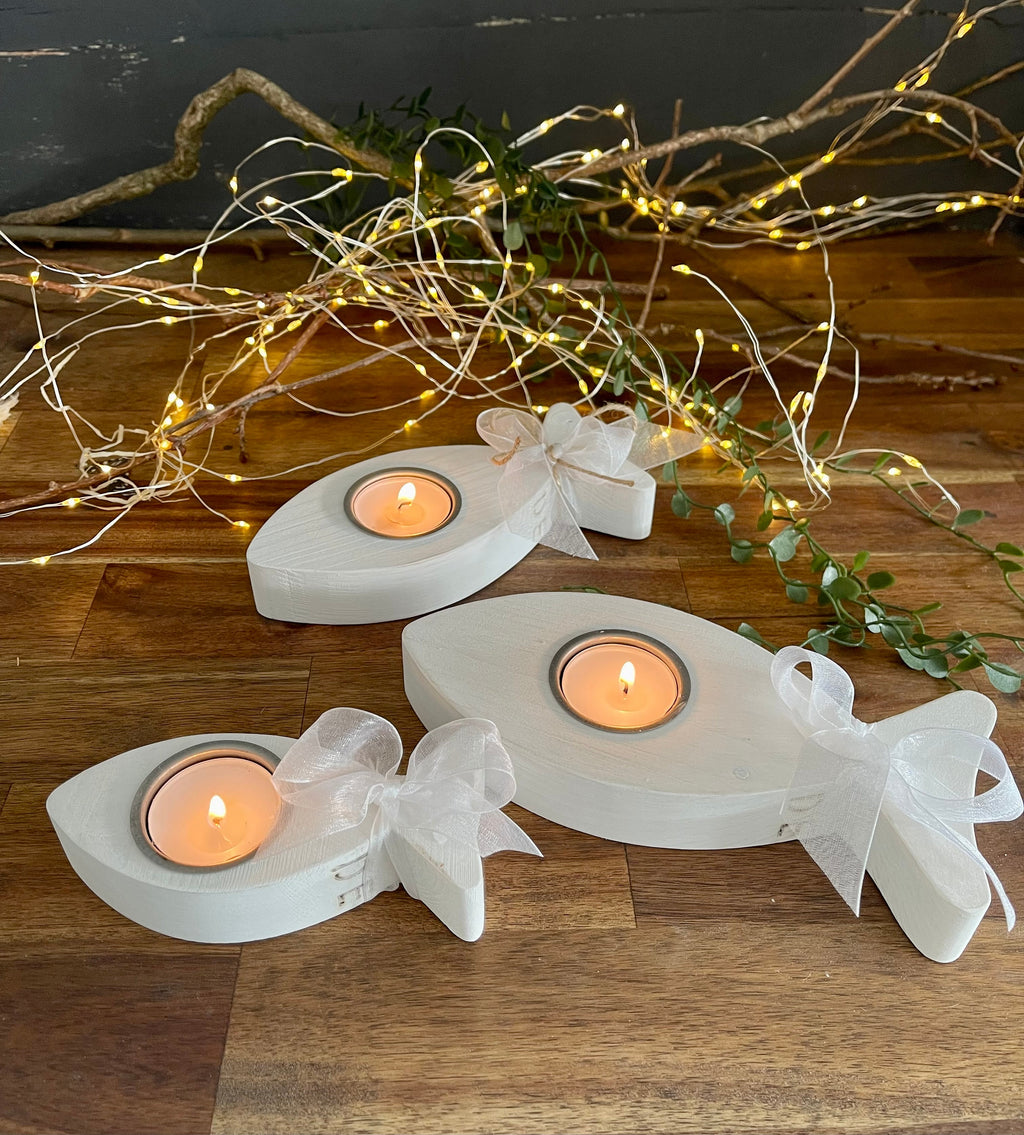 Fisch aus Holz - Tischdeko zur Taufe, Kommunion & Konfirmation