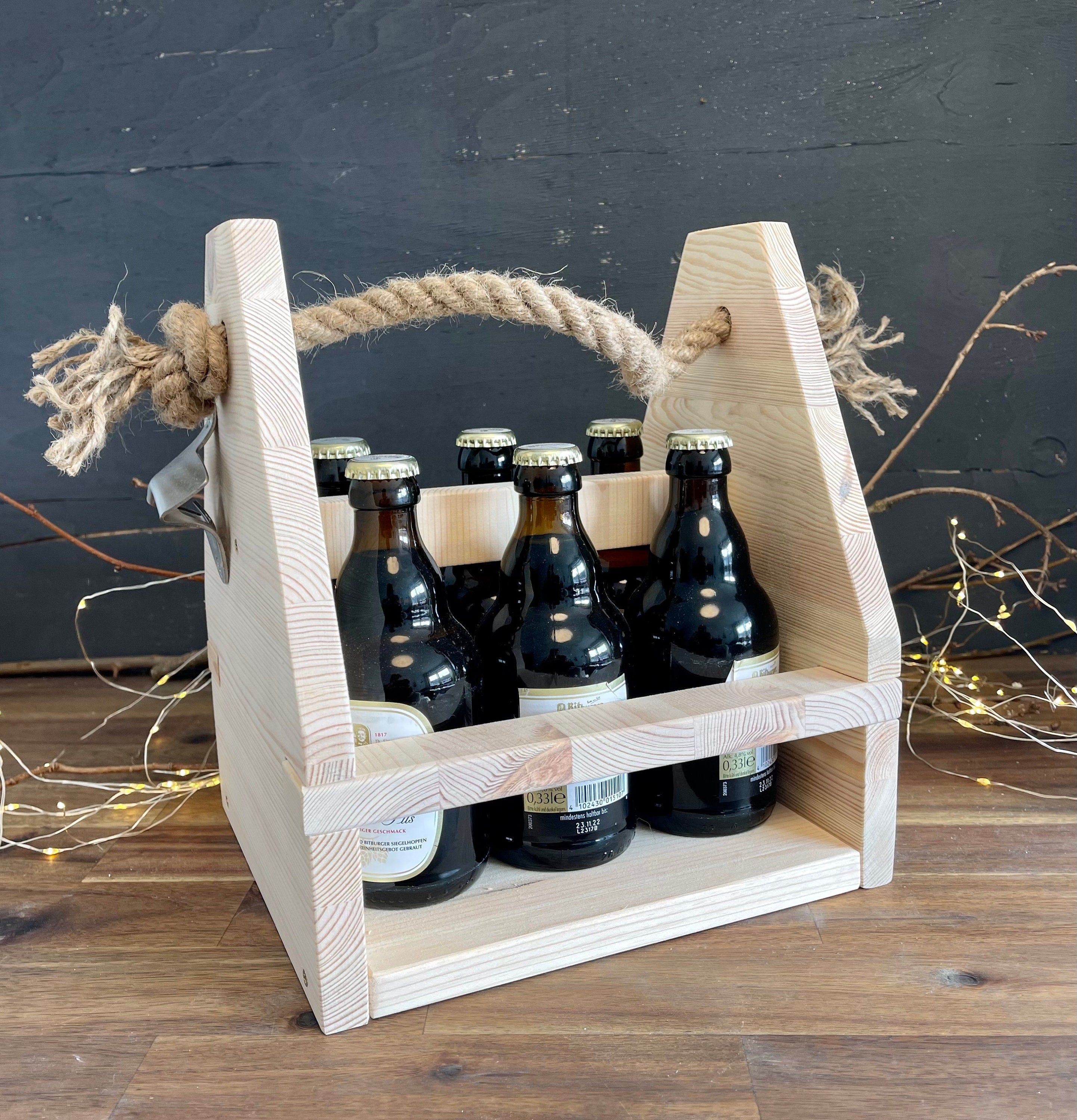 Rustikaler Getränkehalter aus Holz - Bierträger & Flaschenkorb in 2 Ausführungen