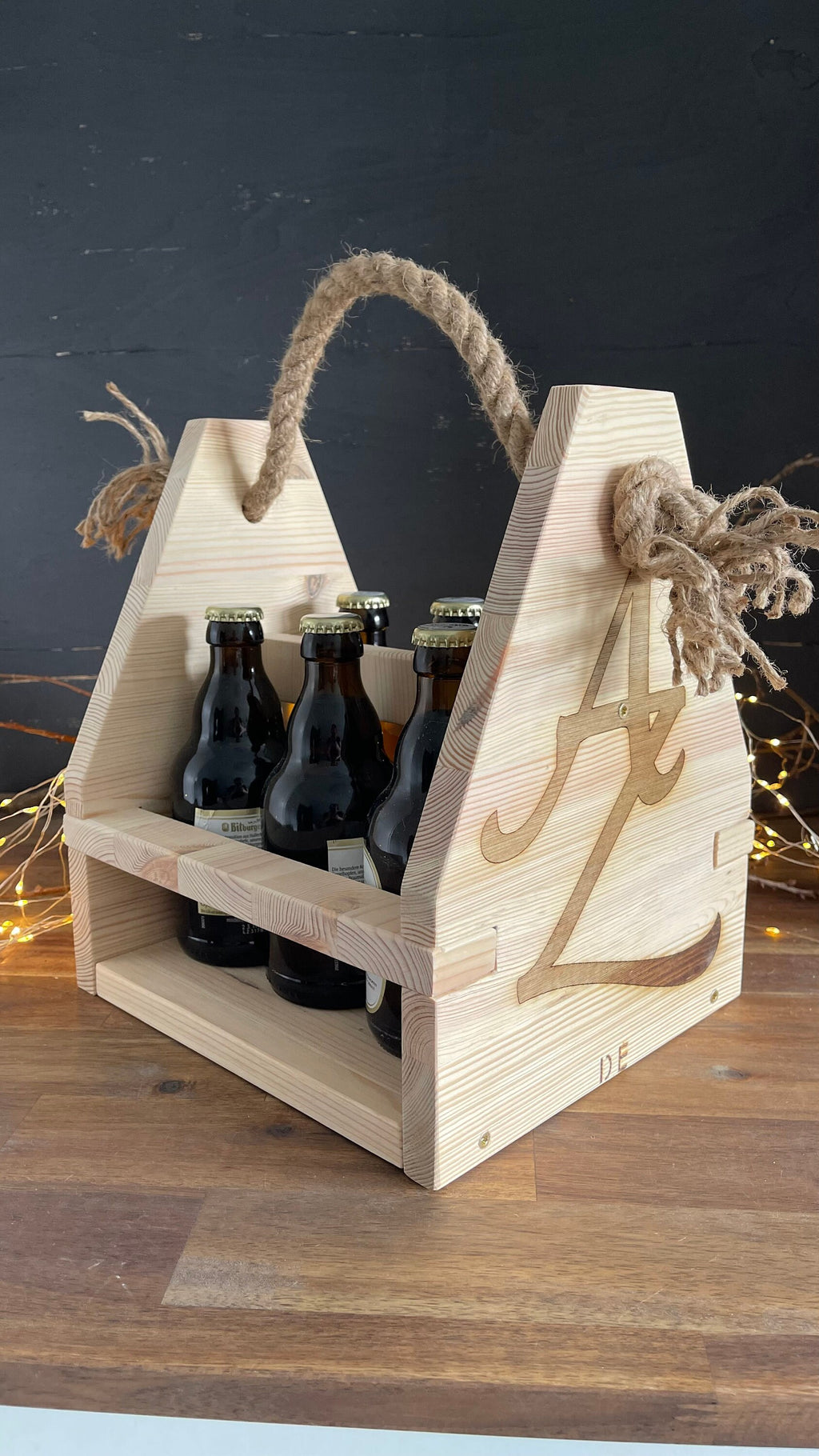 Rustikaler Getränkehalter aus Holz - Bierträger & Flaschenkorb in 2 Ausführungen