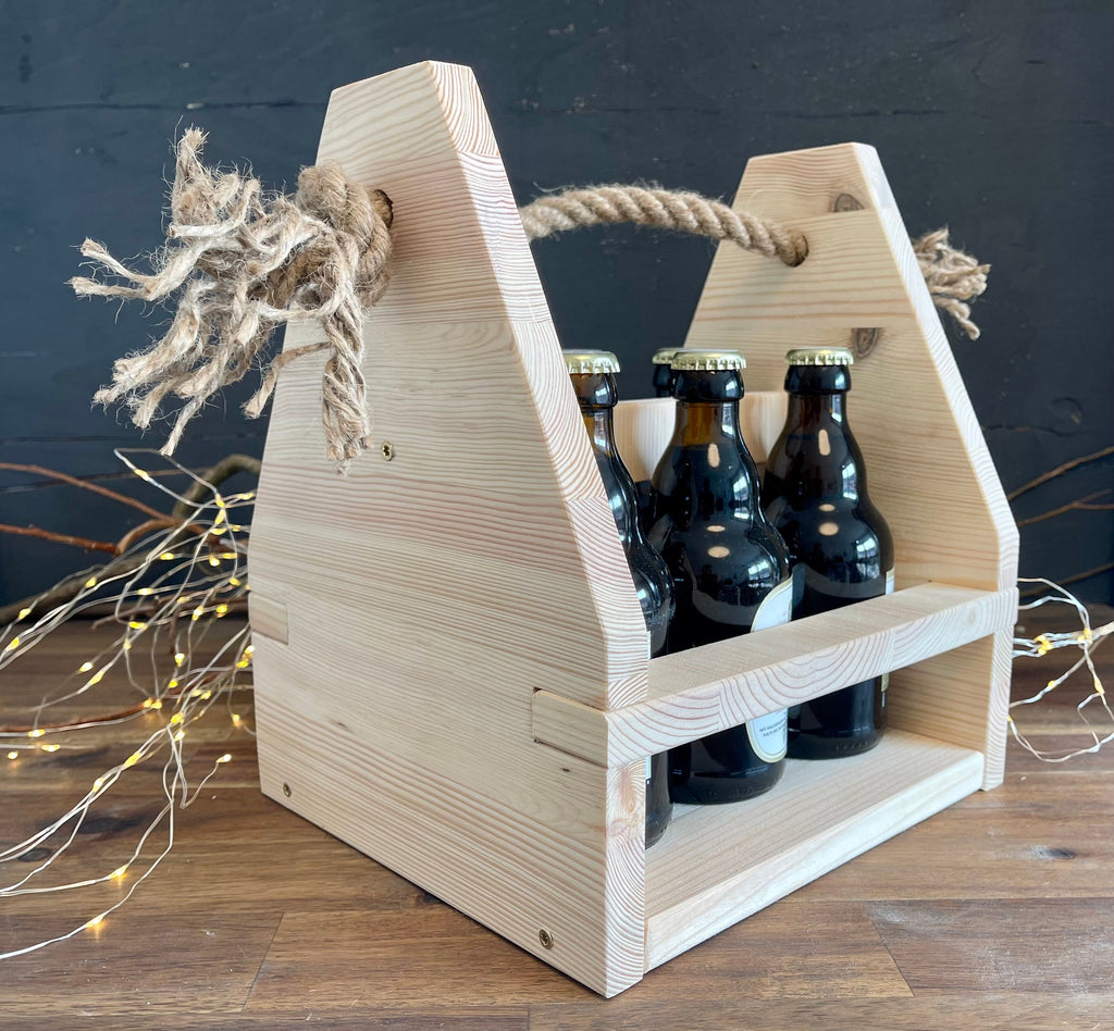 Rustikaler Getränkehalter aus Holz - Bierträger & Flaschenkorb in 2 Ausführungen