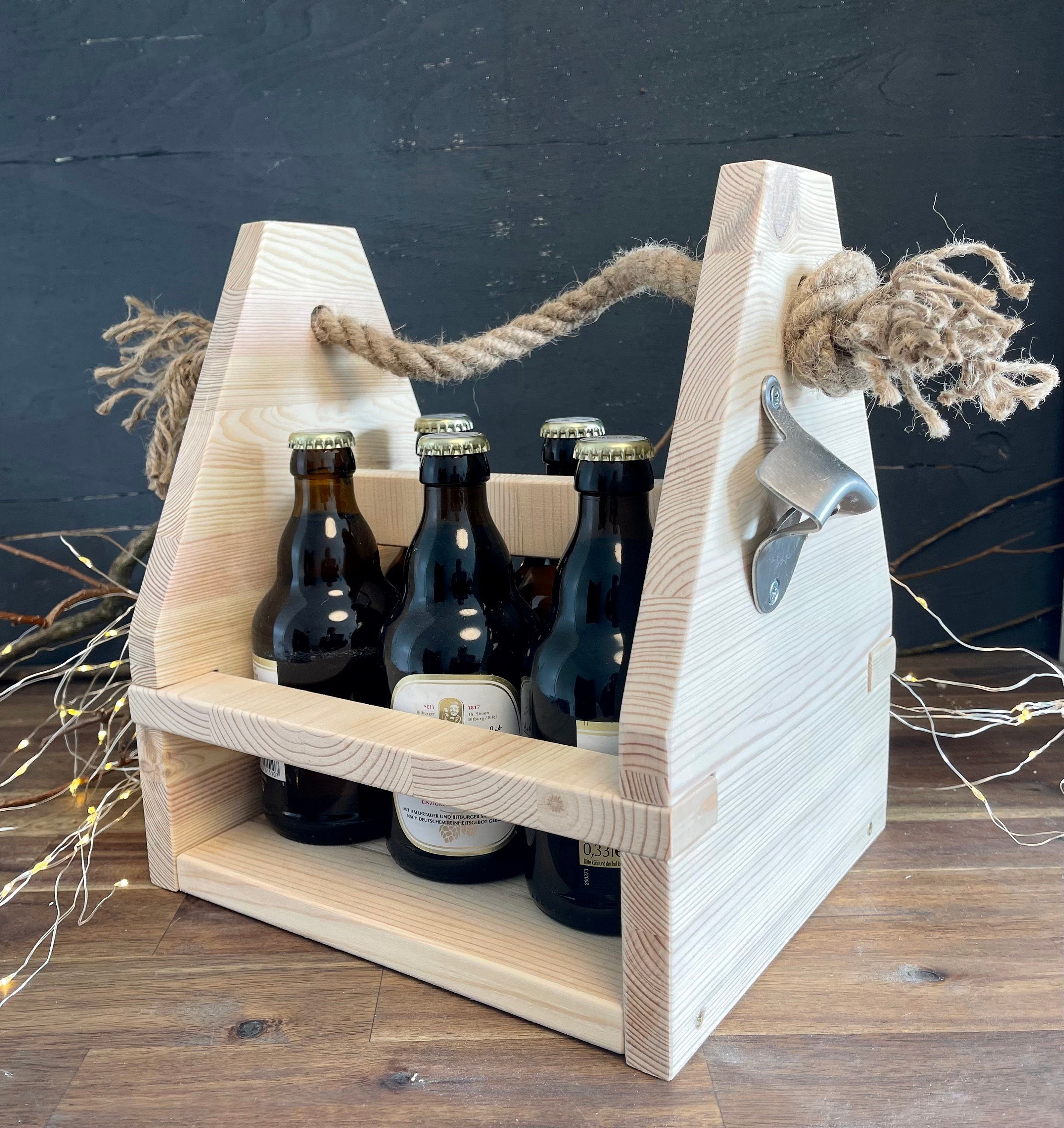 Rustikaler Getränkehalter aus Holz - Bierträger & Flaschenkorb in 2 Ausführungen