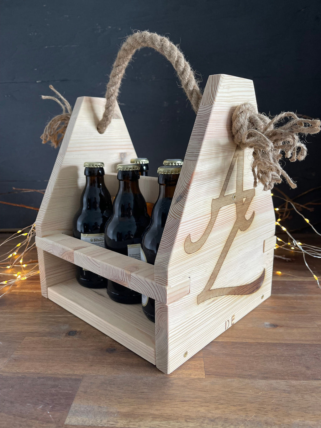 Rustikaler Getränkehalter aus Holz - Bierträger & Flaschenkorb in 2 Ausführungen
