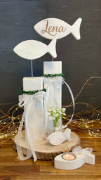 Fisch Deko-Set zur Taufe & Kommunion - Mit Kränzchen & Schleife