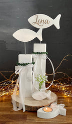 Fisch Deko-Set zur Taufe & Kommunion - Mit Kränzchen & Schleife