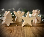 Weihnachtsbaumschmuck 4er-Set aus Holz - Engel, Rentier, Tannenbaum, Stern