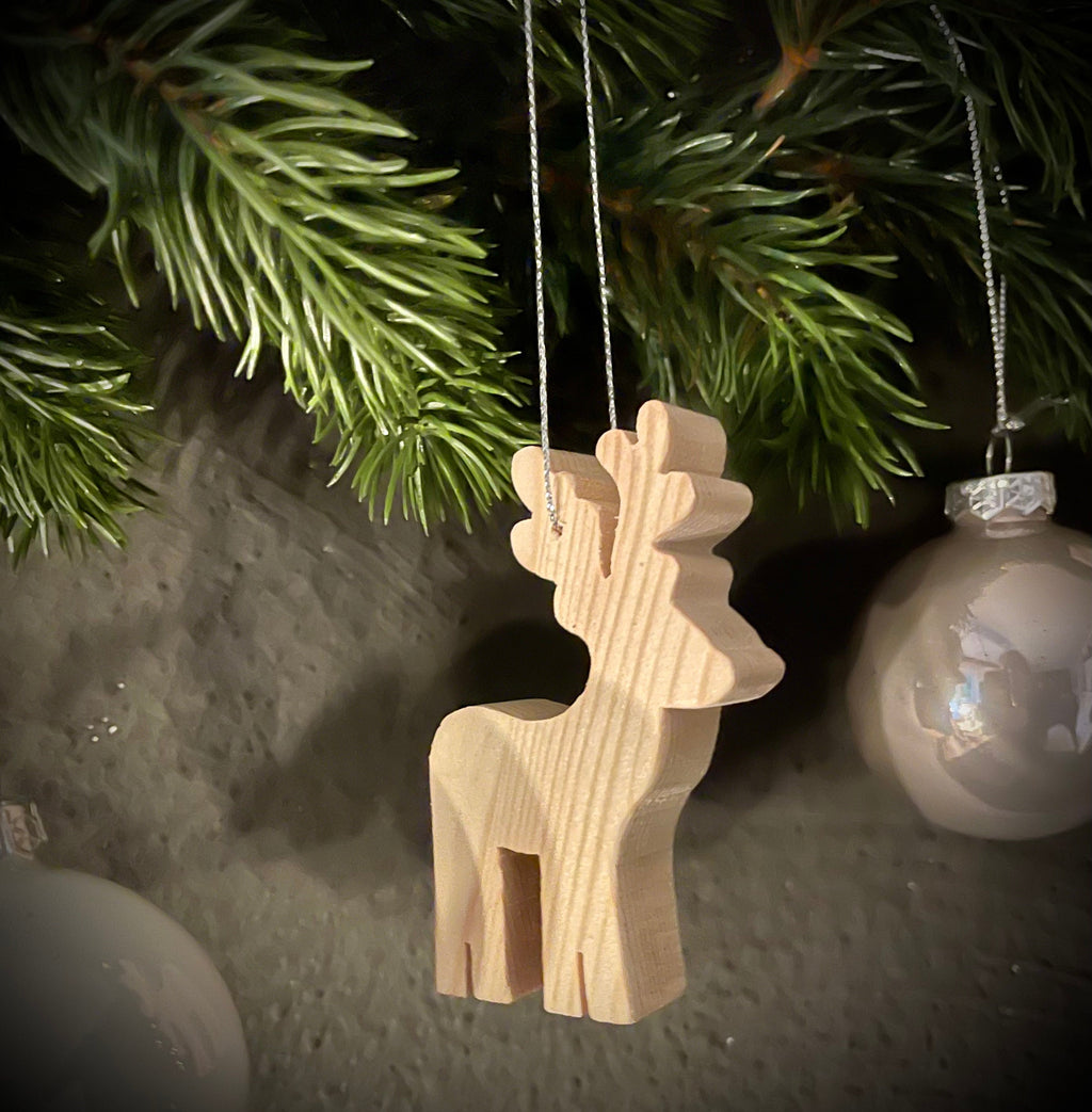 Weihnachtsbaumschmuck 4er-Set aus Holz - Engel, Rentier, Tannenbaum, Stern