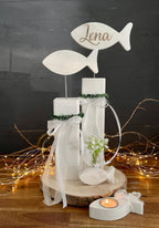 Fisch Deko-Set zur Taufe & Kommunion - Mit Kränzchen & Schleife