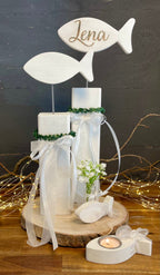 Fisch Deko-Set zur Taufe & Kommunion - Mit Kränzchen & Schleife