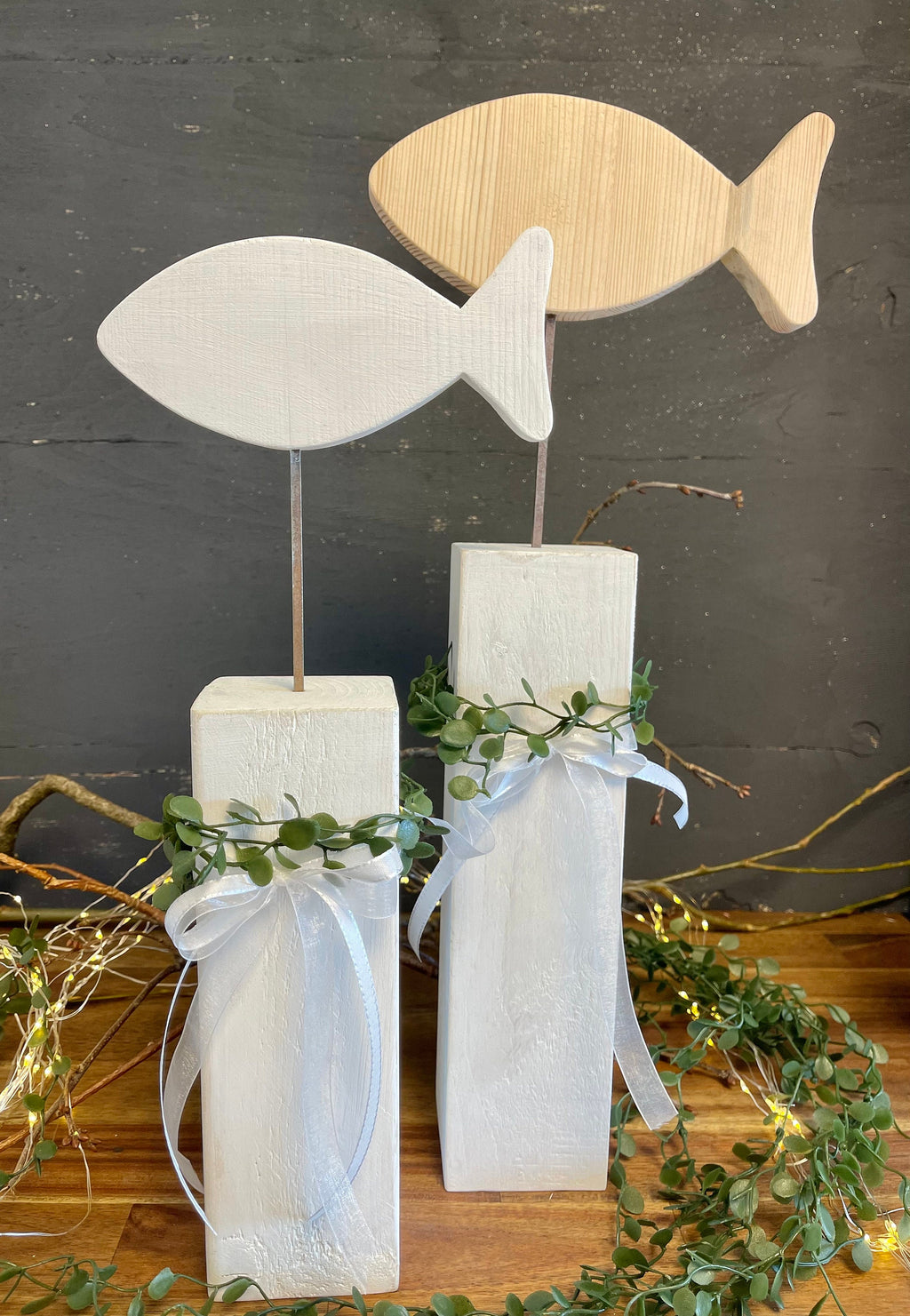 Fisch Deko-Set zur Taufe & Kommunion - Mit Kränzchen & Schleife