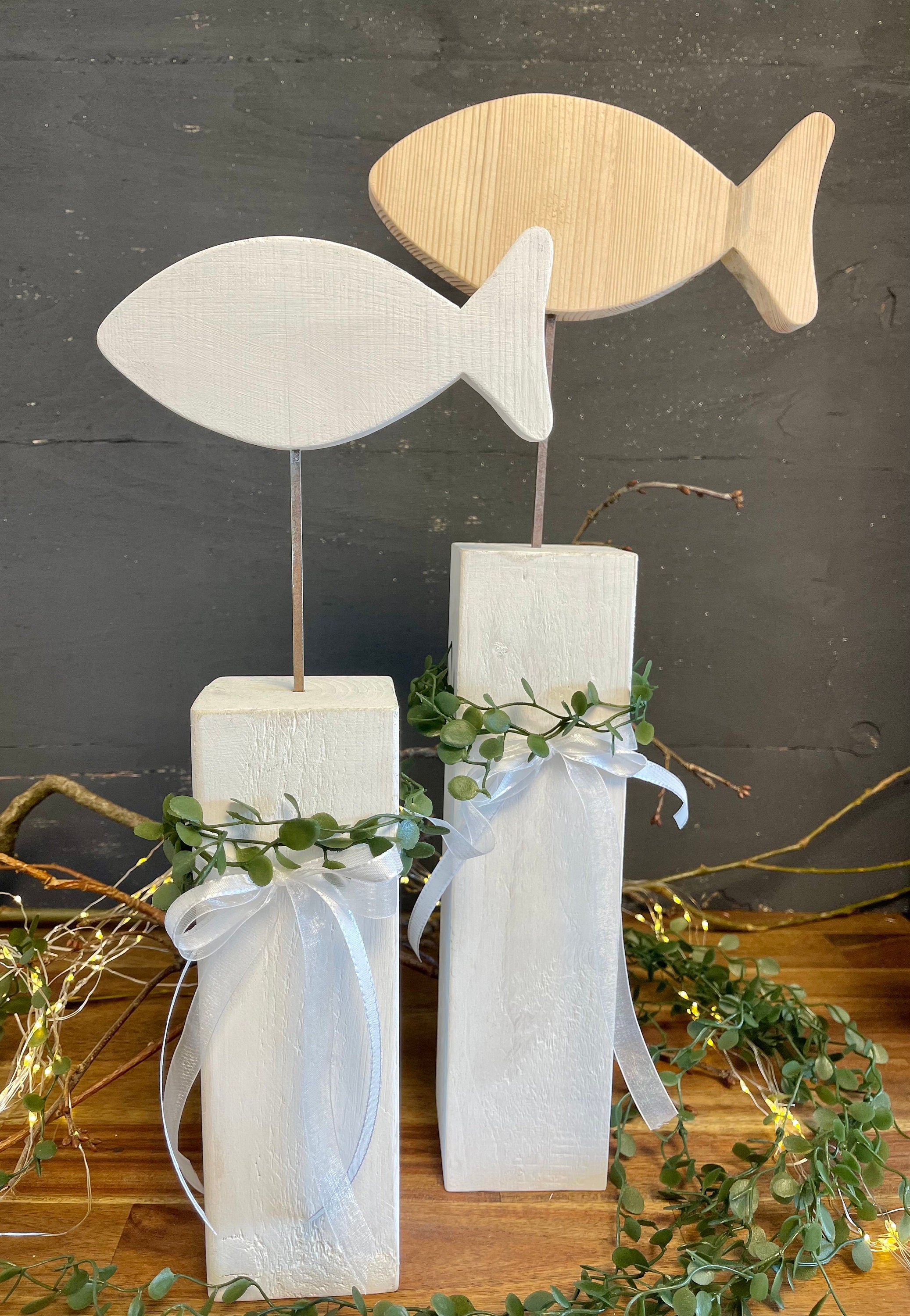 Fisch Deko-Set zur Taufe & Kommunion - Mit Kränzchen & Schleife