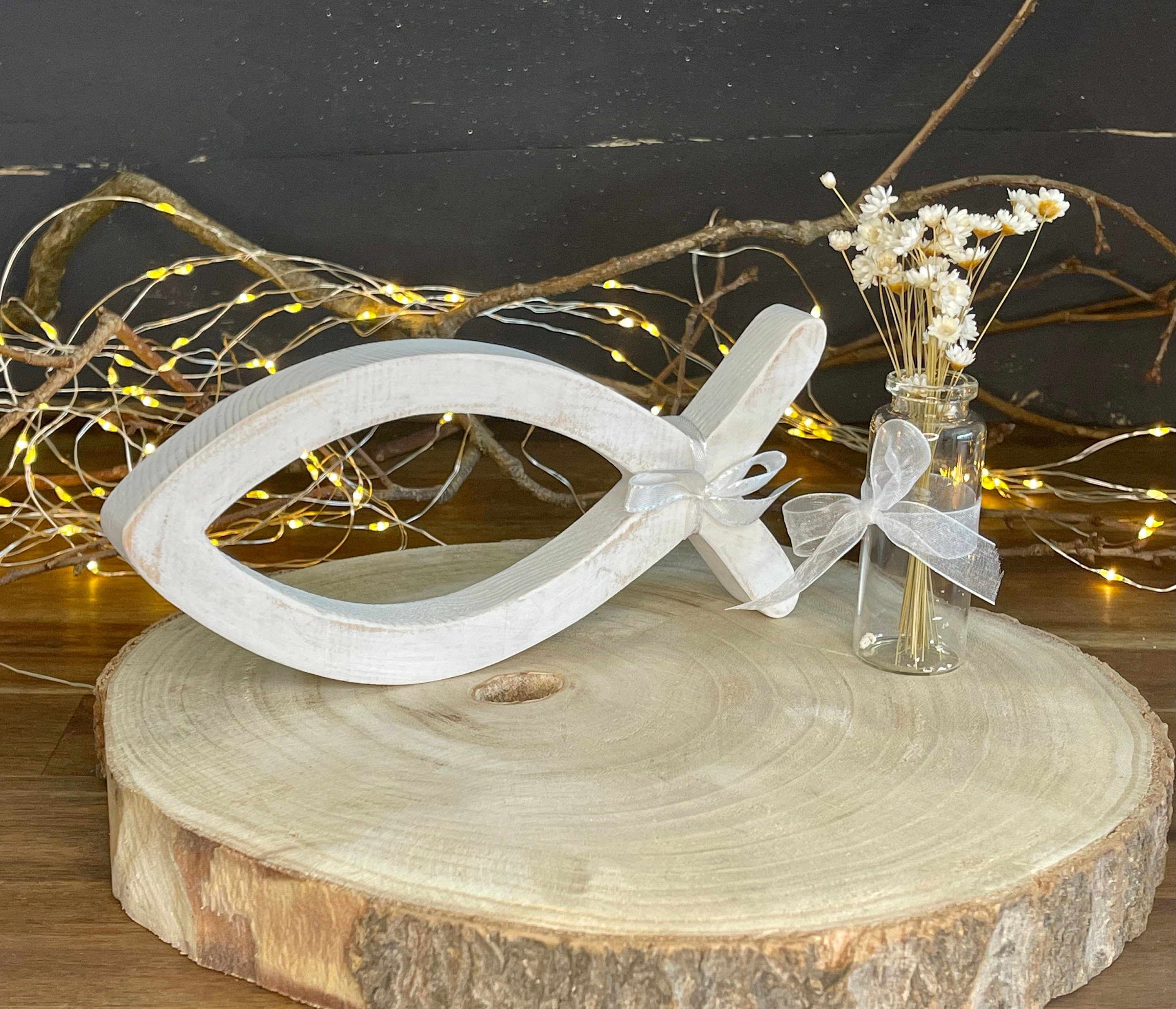 Deko Set zur Taufe, Kommunion und Konfirmation 4teilig Fisch -  Set (ohne Blumen und Deko) Taufe