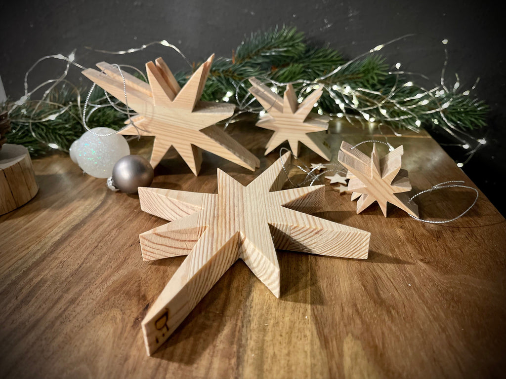 Bethlehem-Stern 4-teilig aus Holz - Nachhaltiger Christbaumschmuck in 4 Größen