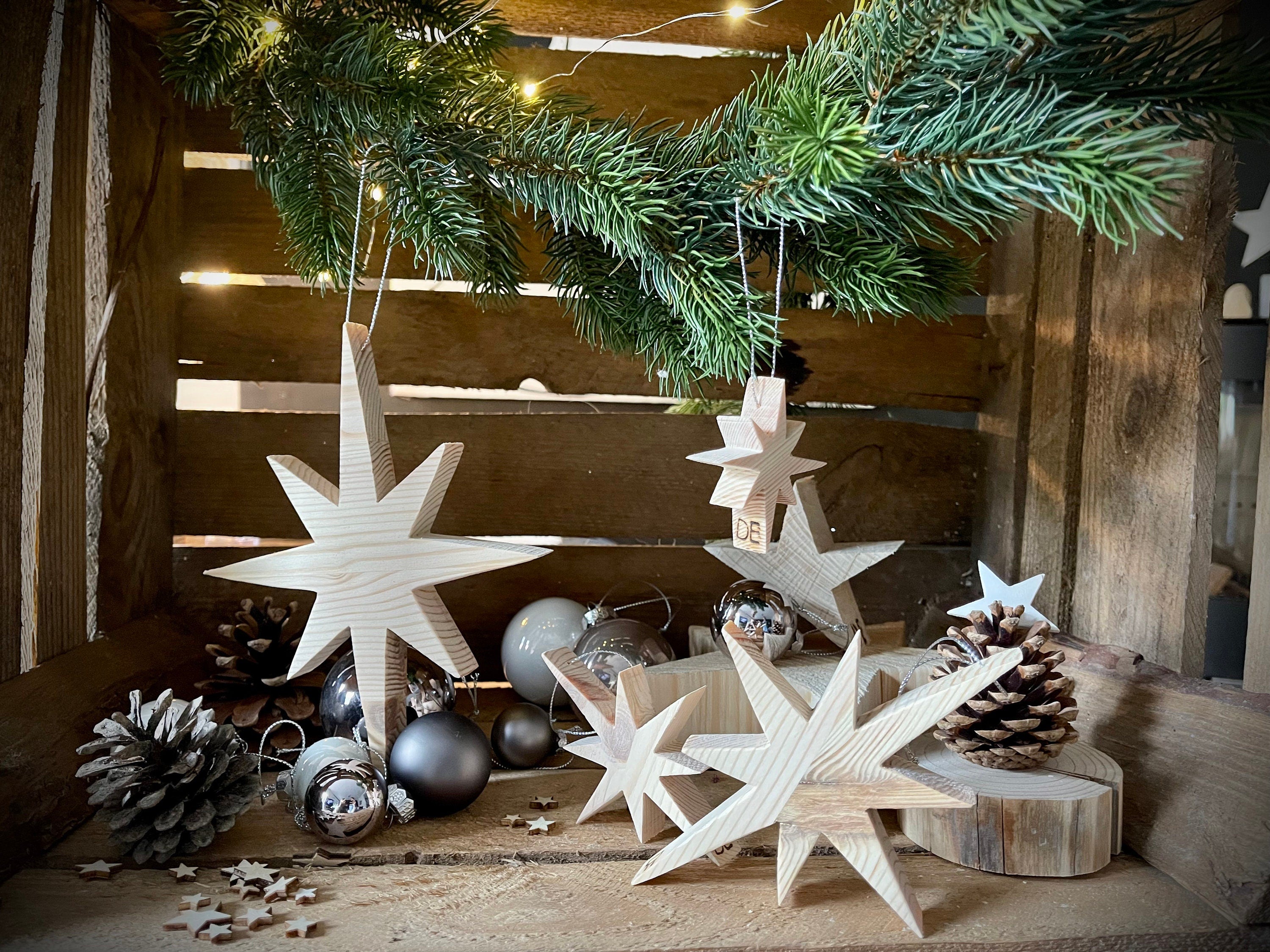 Bethlehem-Stern 4-teilig aus Holz - Nachhaltiger Christbaumschmuck in 4 Größen