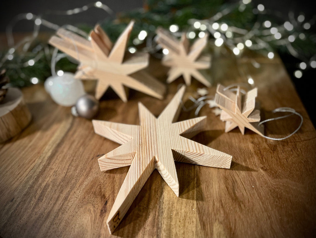 Bethlehem-Stern 4-teilig aus Holz - Nachhaltiger Christbaumschmuck in 4 Größen