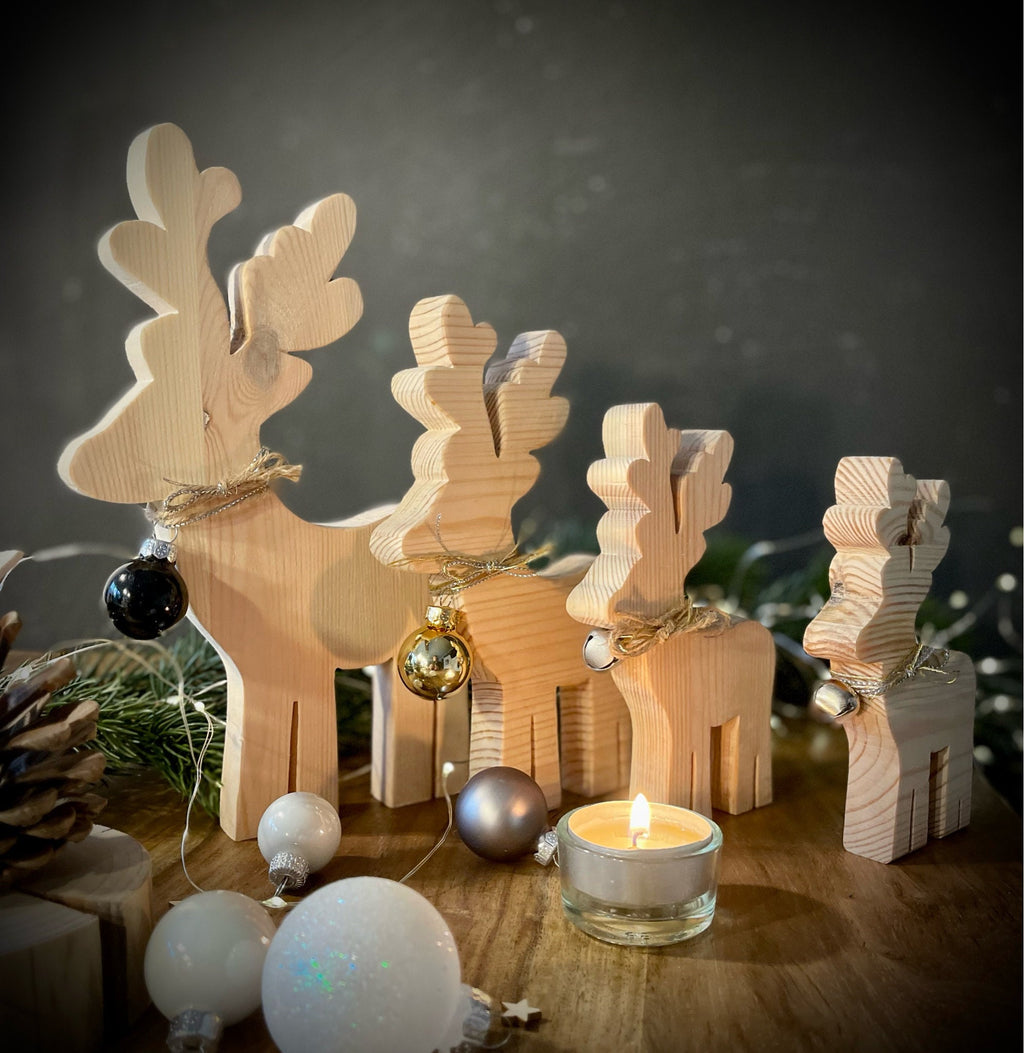 Rentier aus Holz in 4 Größen - Nachhaltige Weihnachtsdeko