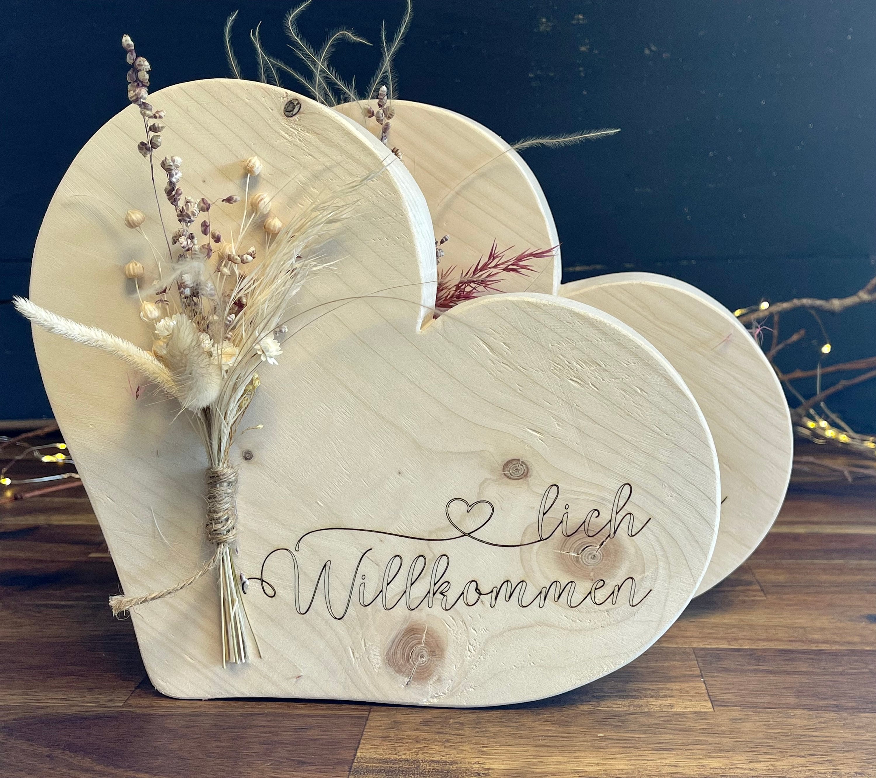 XL Herz aus Holz mit Trockenblumen - Geschenk zur Hochzeit & Geburtstag