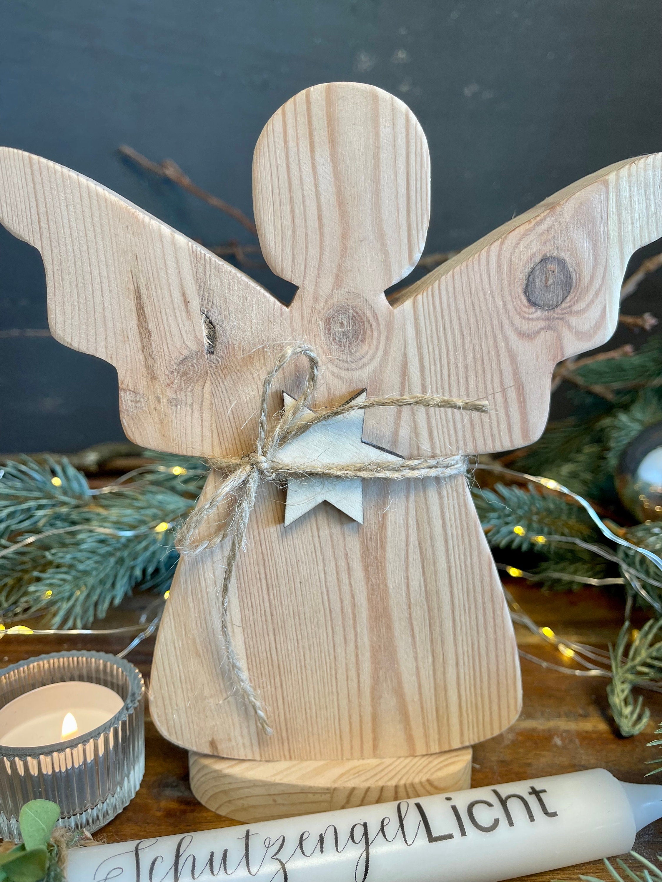 Holz Engel mit Schutzengelkerze - Weihnachtsengel in 2 Größen