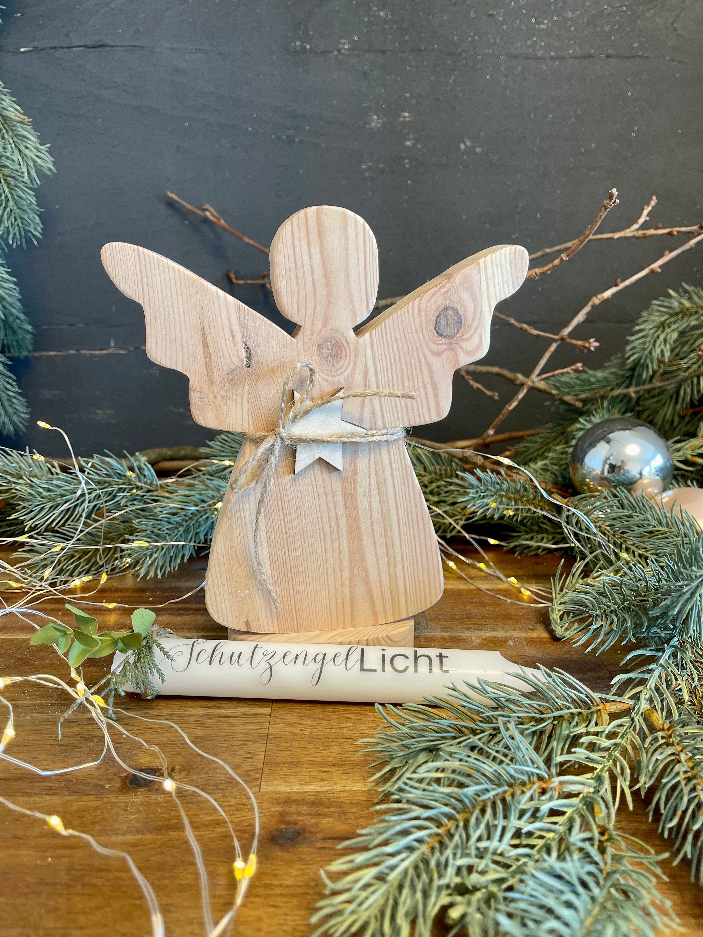 Holz Engel mit Schutzengelkerze - Weihnachtsengel in 2 Größen
