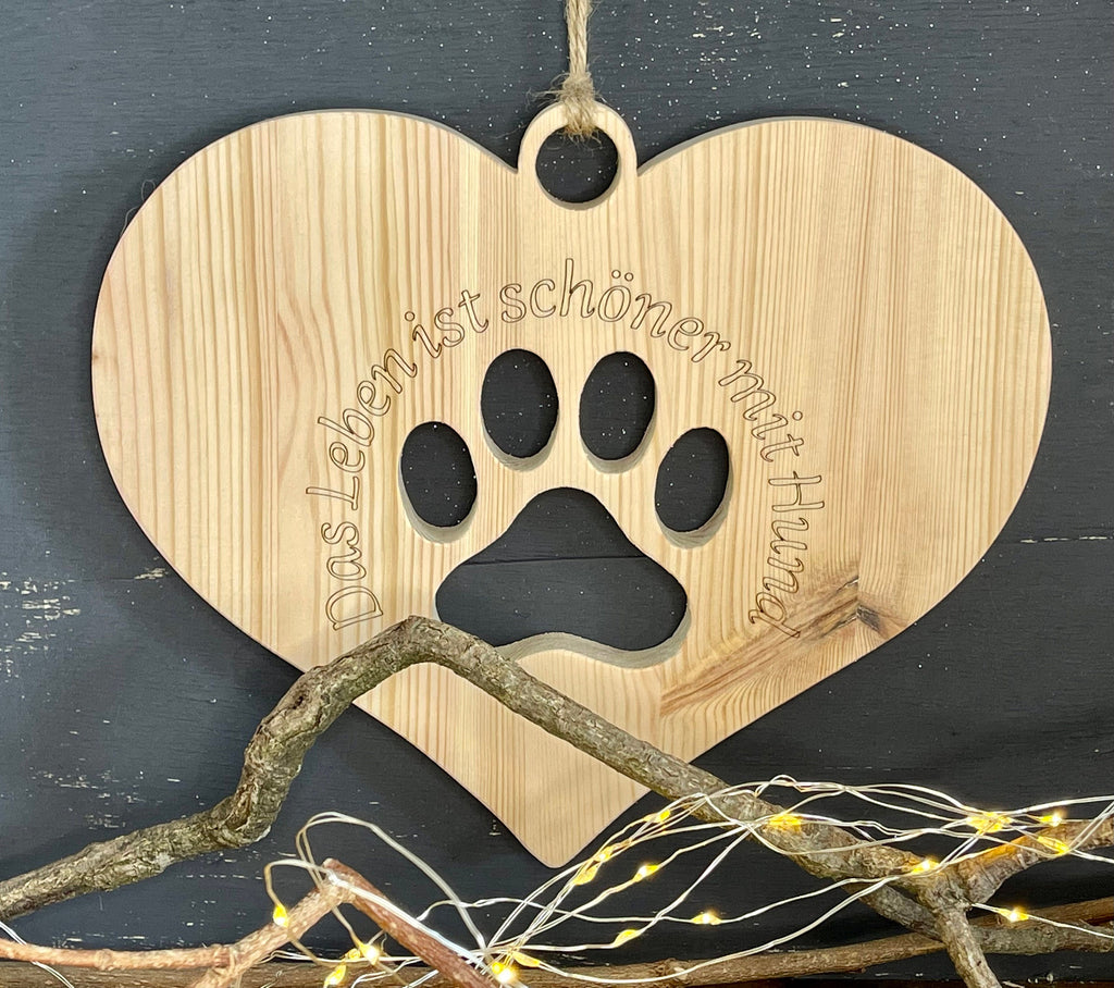 Herz aus Holz / Holzherz mit Hundepfote oder Katzenpfote - ohne Deko, Nachhaltig, Erinnerung,