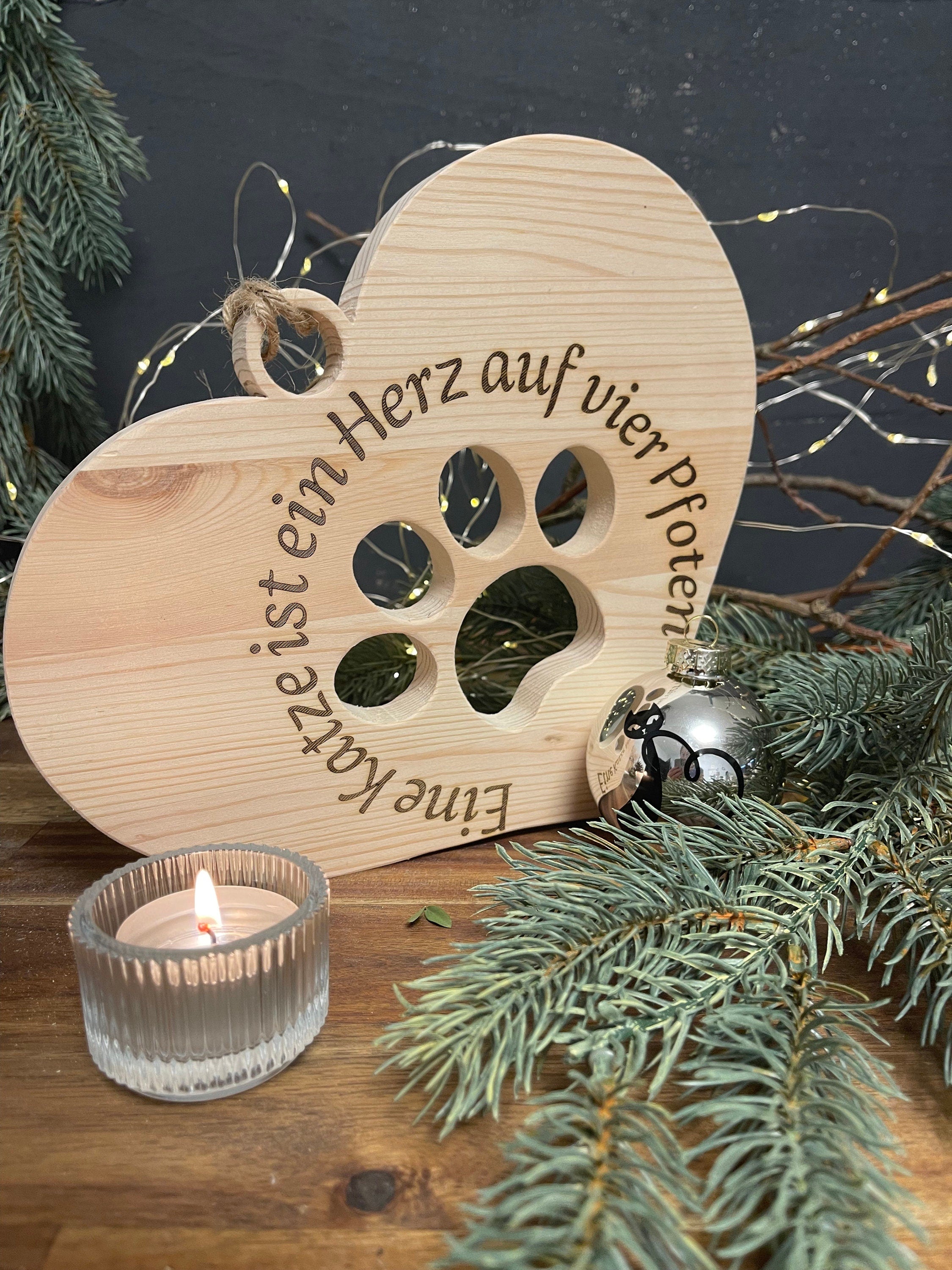 Herz aus Holz / Holzherz mit Hundepfote oder Katzenpfote - ohne Deko, Nachhaltig, Erinnerung,