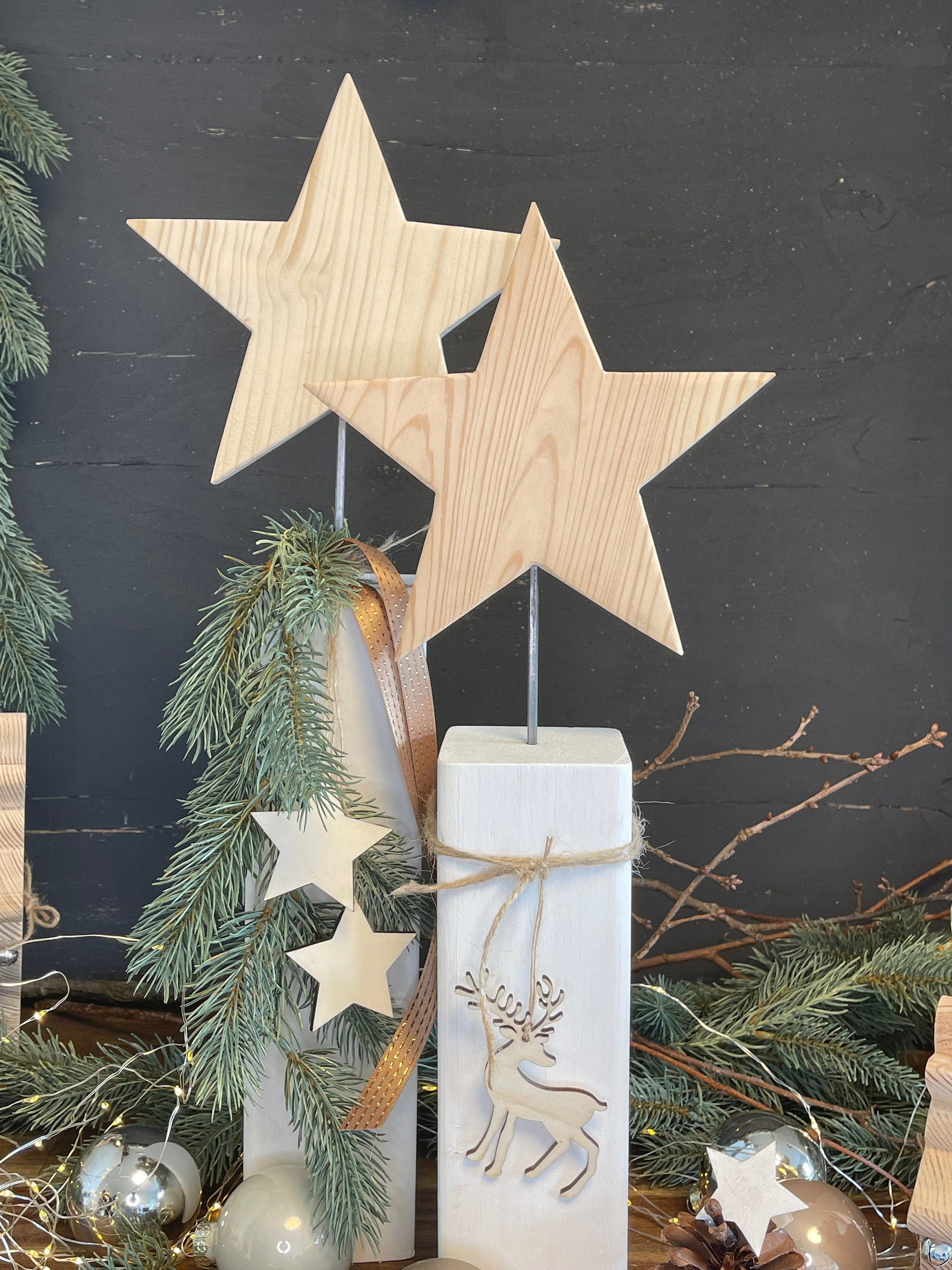 Stele mit Stern aus Holz - Weihnachtsdeko & Adventsdeko