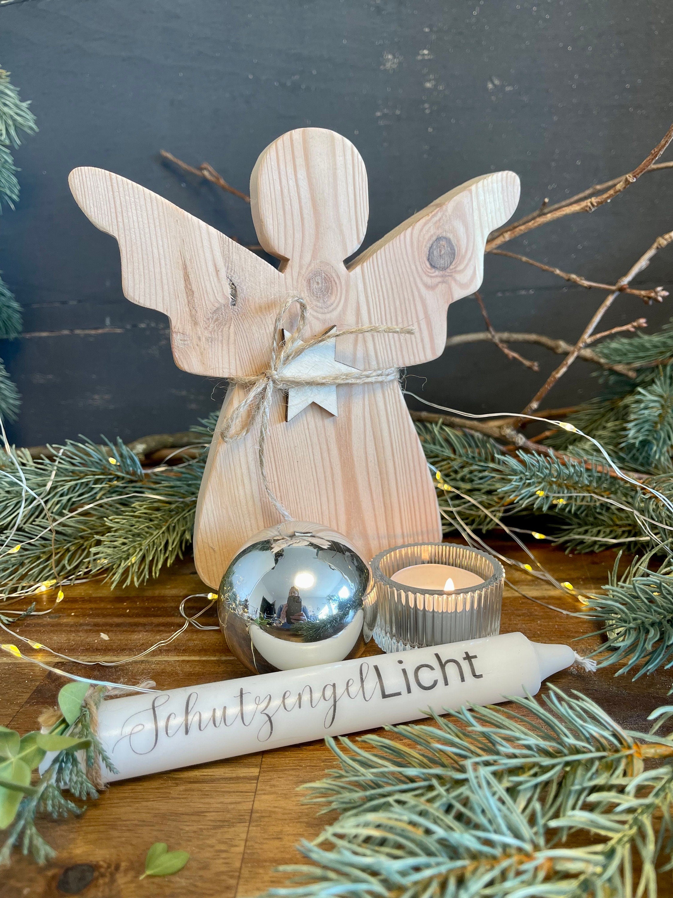 Holz Engel mit Schutzengelkerze - Weihnachtsengel in 2 Größen