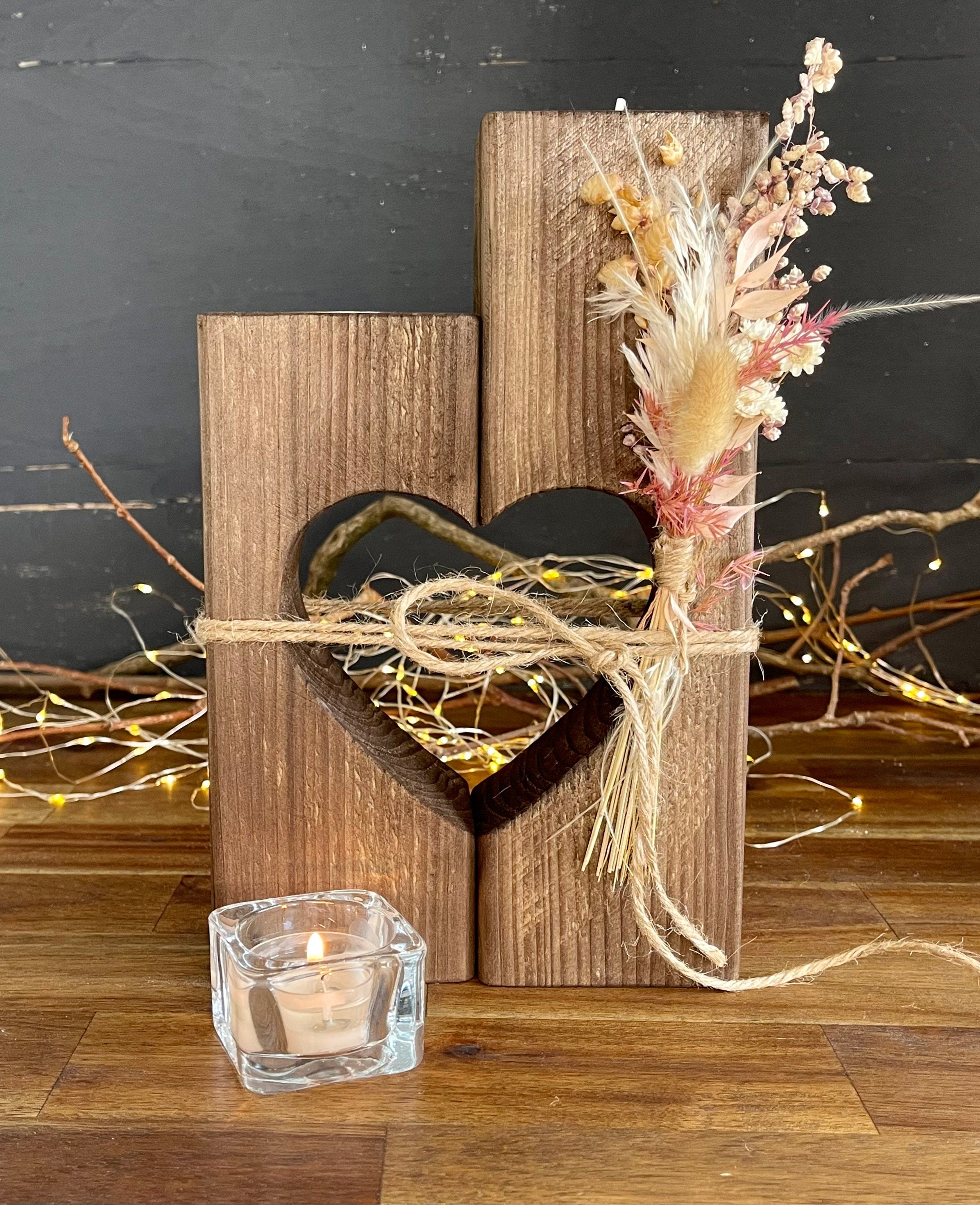 Kerzenständer Herz aus Holz - Nachhaltige Deko für Hochzeit & Zuhause