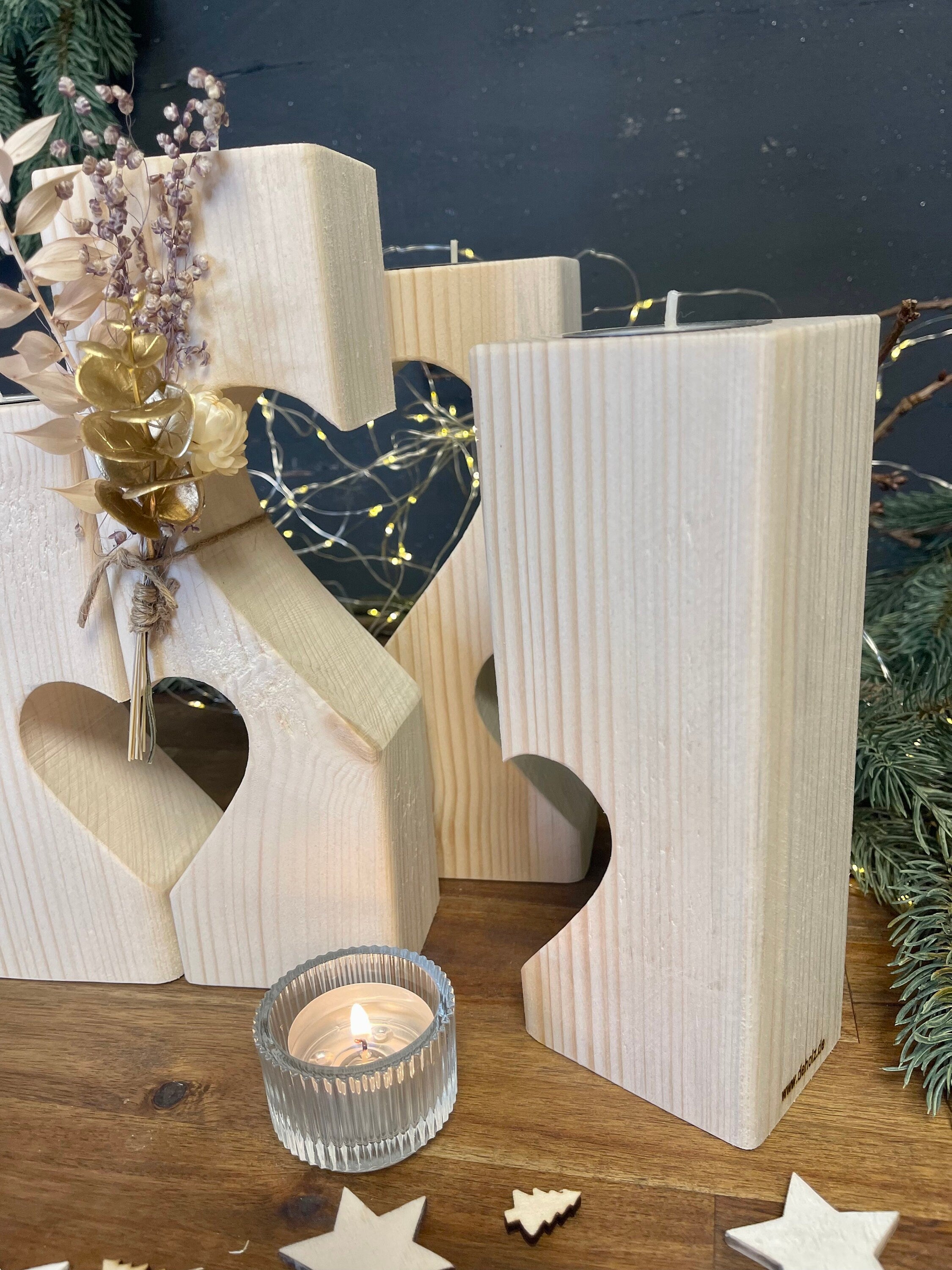 Kerzenständer Herz aus Holz - Nachhaltige Deko für Hochzeit & Zuhause
