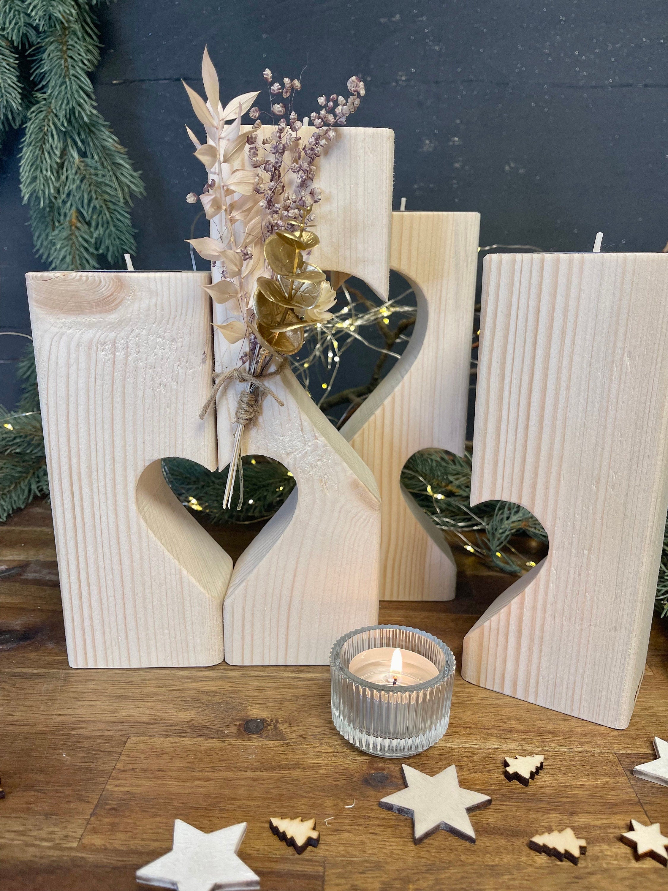 Kerzenständer Herz aus Holz - Nachhaltige Deko für Hochzeit & Zuhause