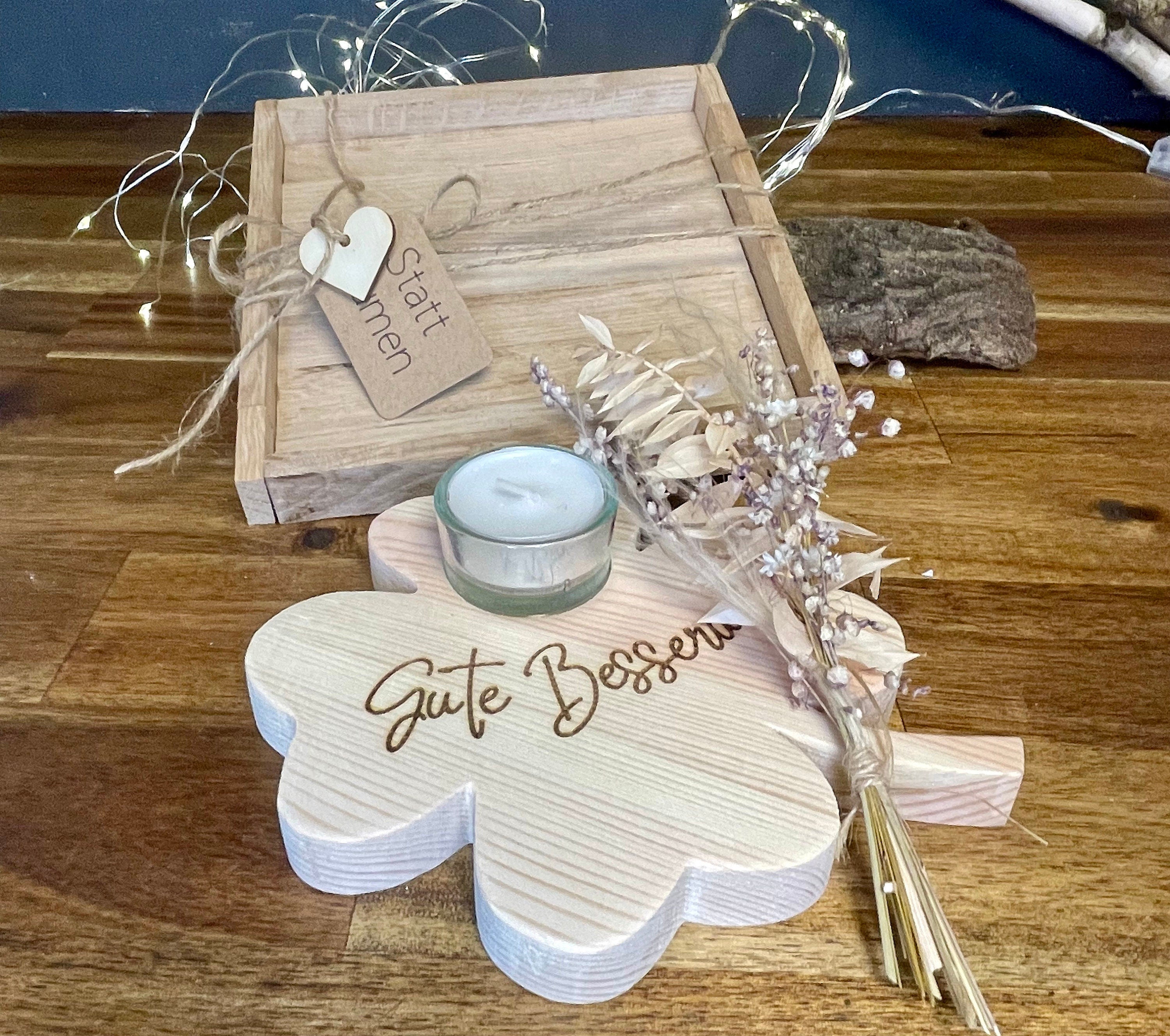 Glücksbringer Kleeblatt aus Holz - Geschenk zur Genesung & Gute Besserung