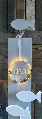 Türkranz mit Namen zur Taufe, Kommunion & Konfirmation - Personalisiert mit Lichterkette