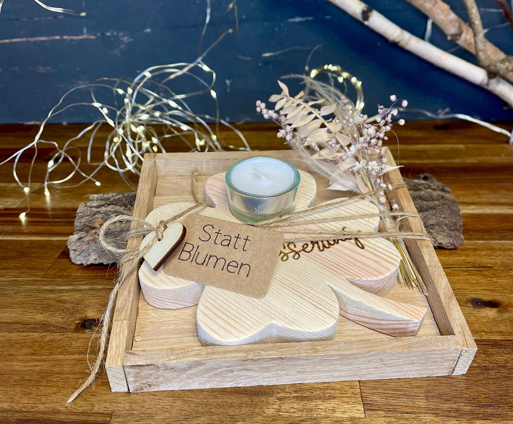 Glücksbringer Kleeblatt aus Holz - Geschenk zur Genesung & Gute Besserung
