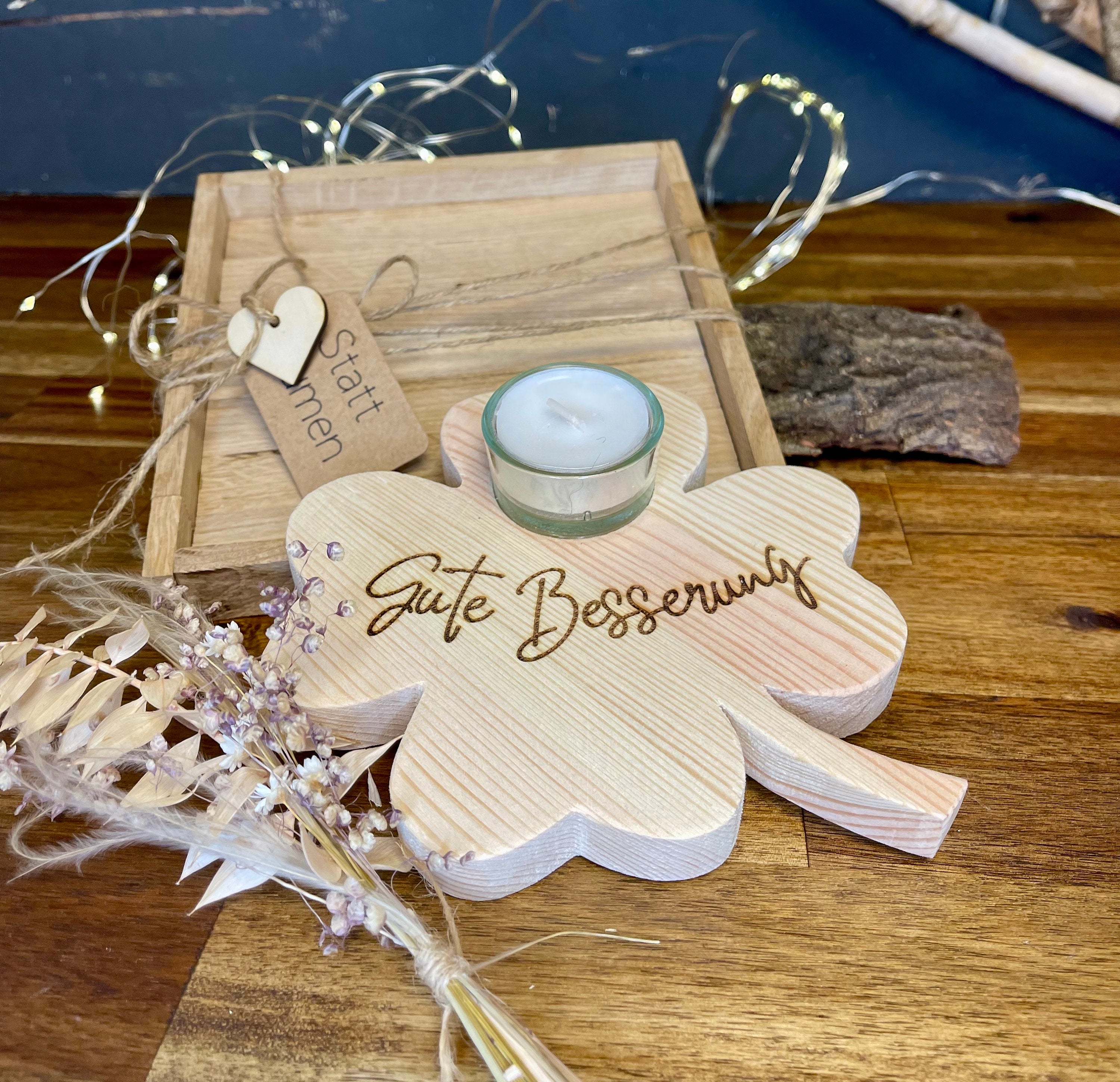 Glücksbringer Kleeblatt aus Holz - Geschenk zur Genesung & Gute Besserung