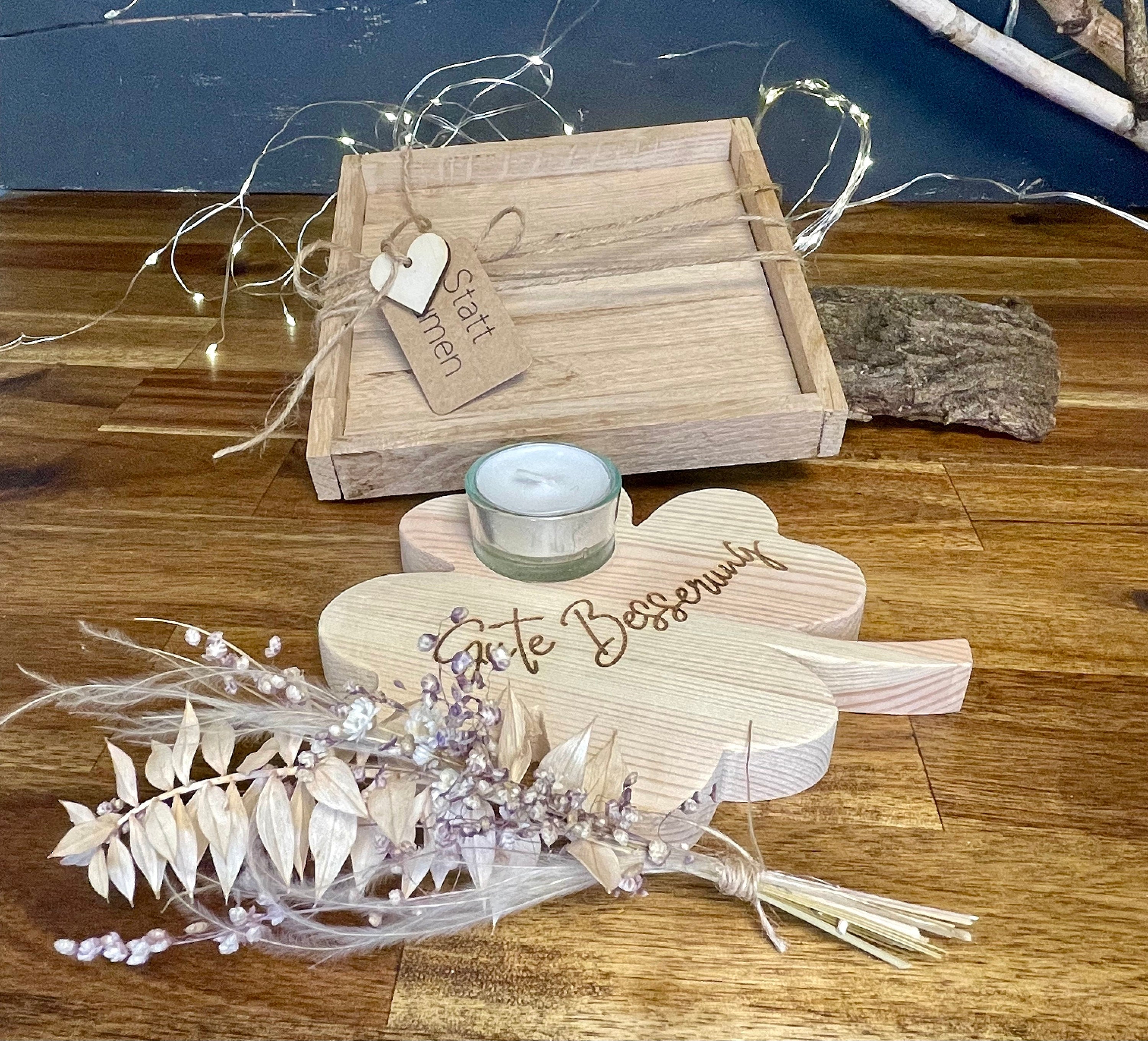 Glücksbringer Kleeblatt aus Holz - Geschenk zur Genesung & Gute Besserung