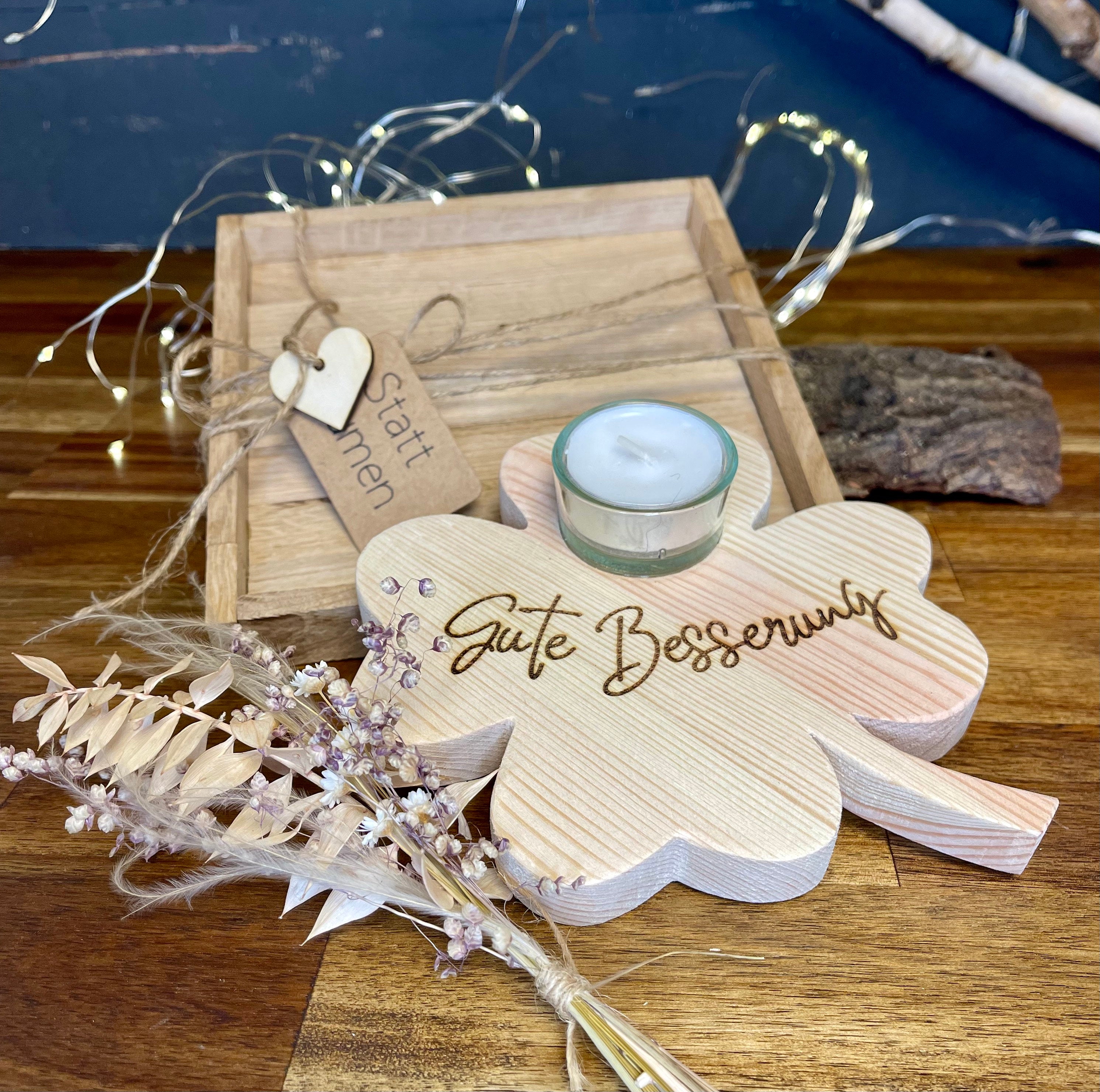 Glücksbringer Kleeblatt aus Holz - Geschenk zur Genesung & Gute Besserung