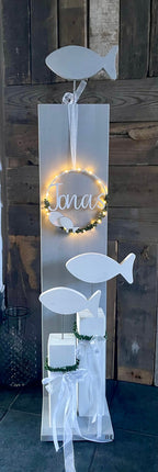 Türkranz mit Namen zur Taufe, Kommunion & Konfirmation - Personalisiert mit Lichterkette