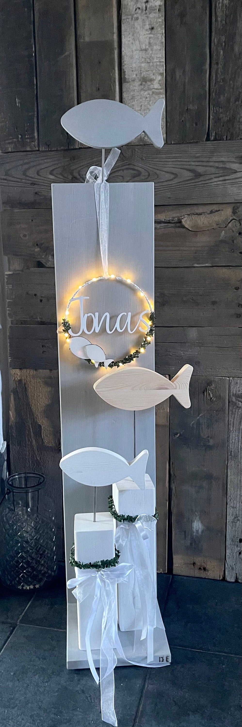 Türkranz mit Namen zur Taufe, Kommunion & Konfirmation - Personalisiert mit Lichterkette