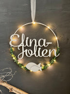 Deko-Set zur Taufe & Kommunion - 2 Stelen mit Fischen, Türkranz & Lichterkette