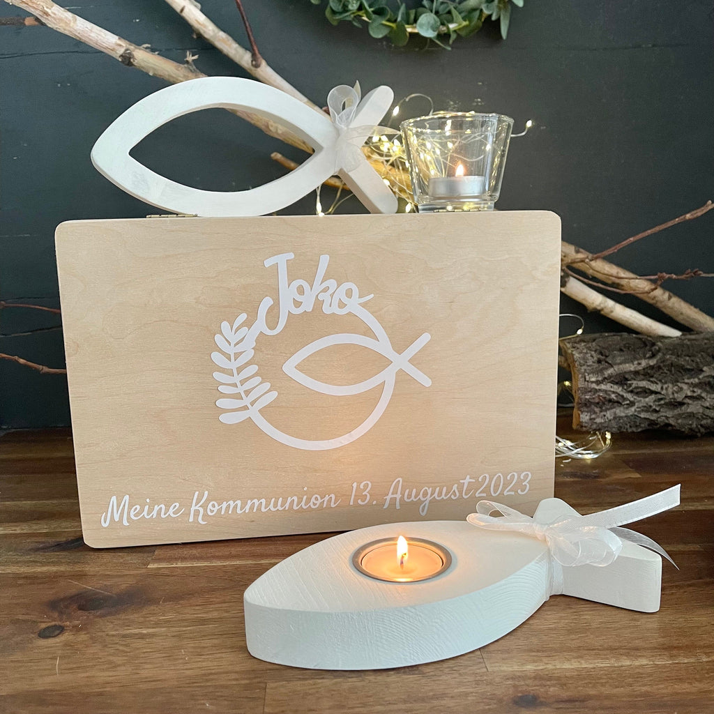 Deko-Artikel zur Taufe & Kommunion - Erinnerungsbox, Tischaufsteller & Gastgeschenke
