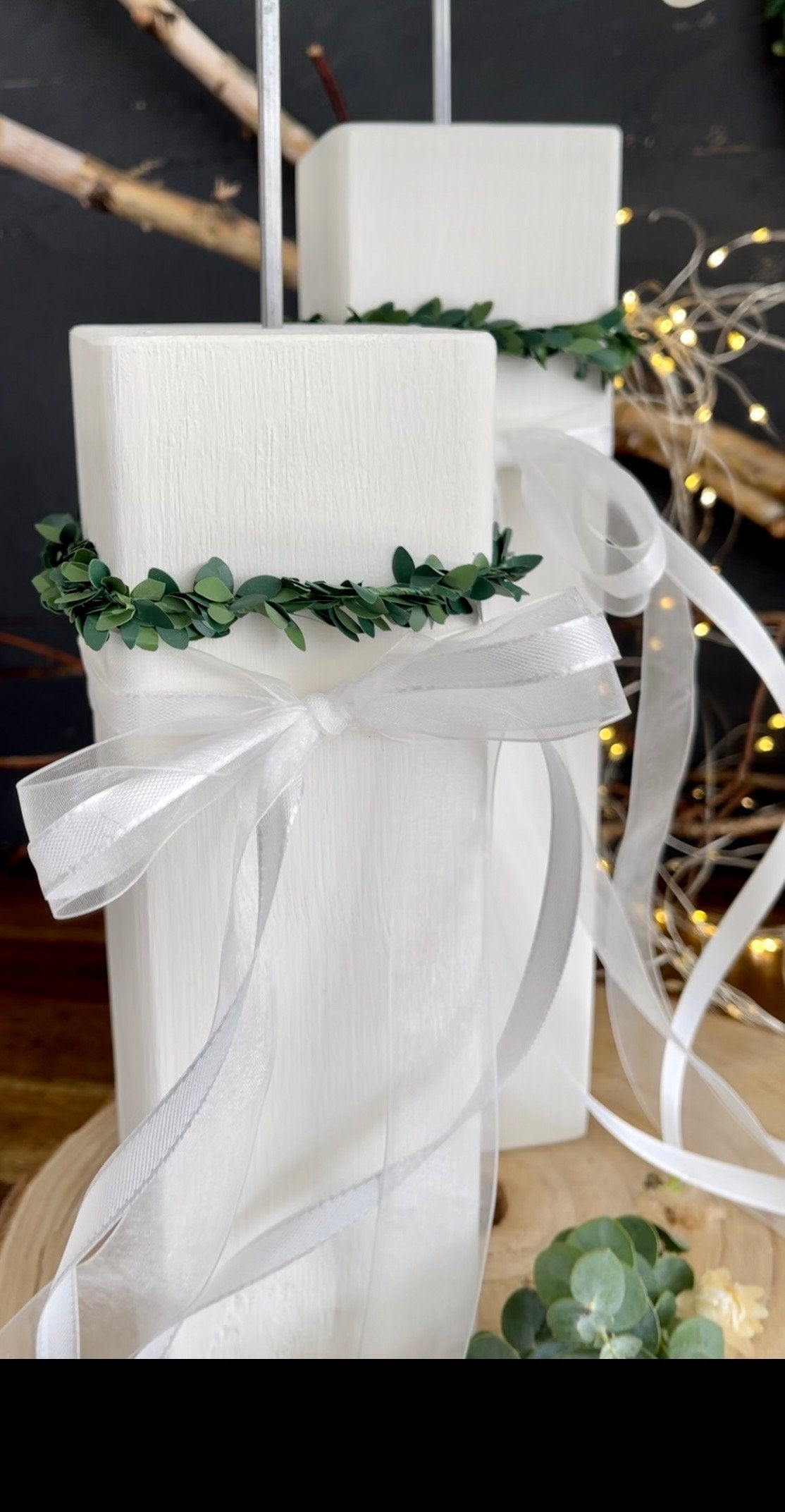 Deko-Set zur Taufe & Kommunion - 2 Stelen mit Fischen, Türkranz & Lichterkette