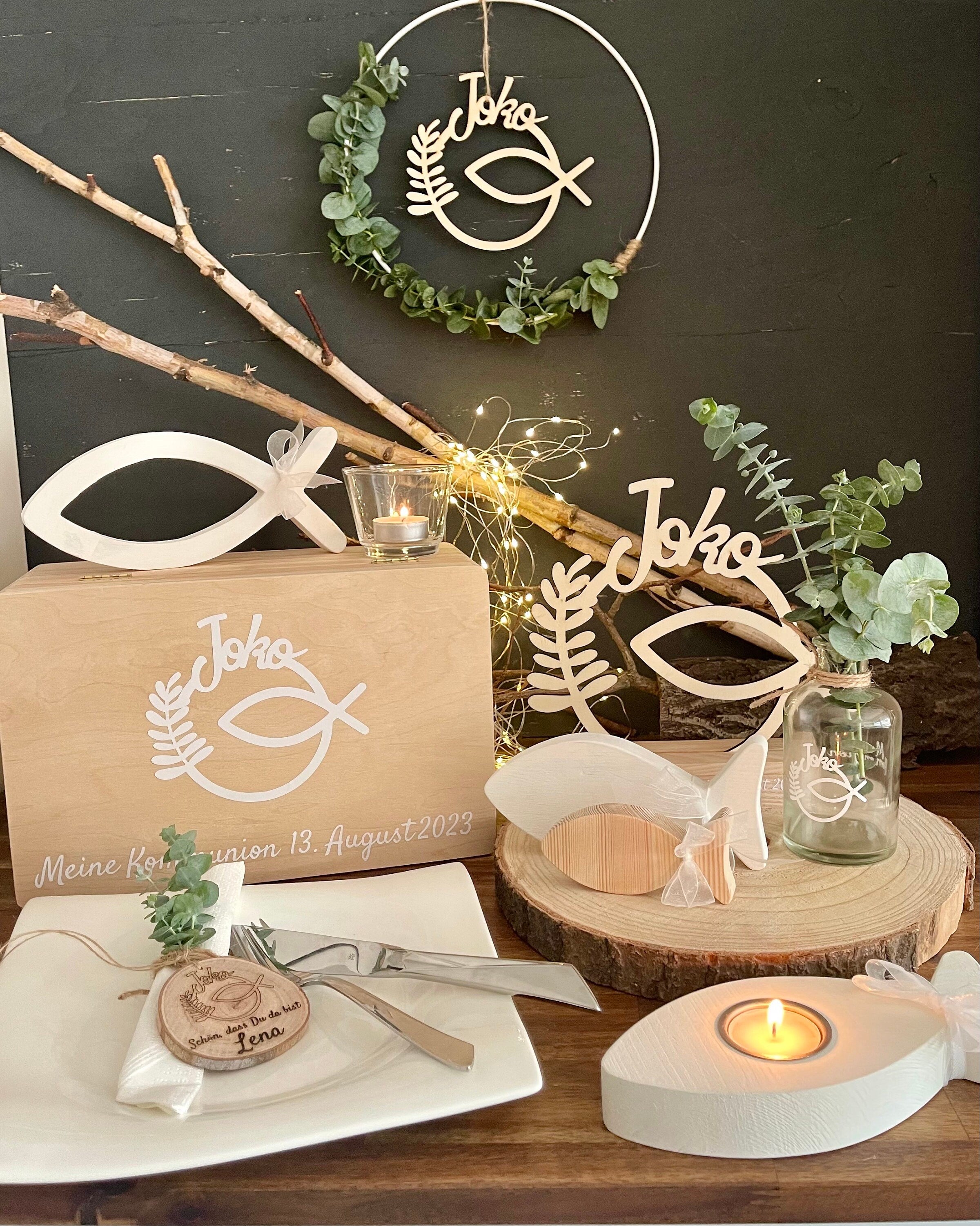 Deko-Artikel zur Taufe & Kommunion - Erinnerungsbox, Tischaufsteller & Gastgeschenke