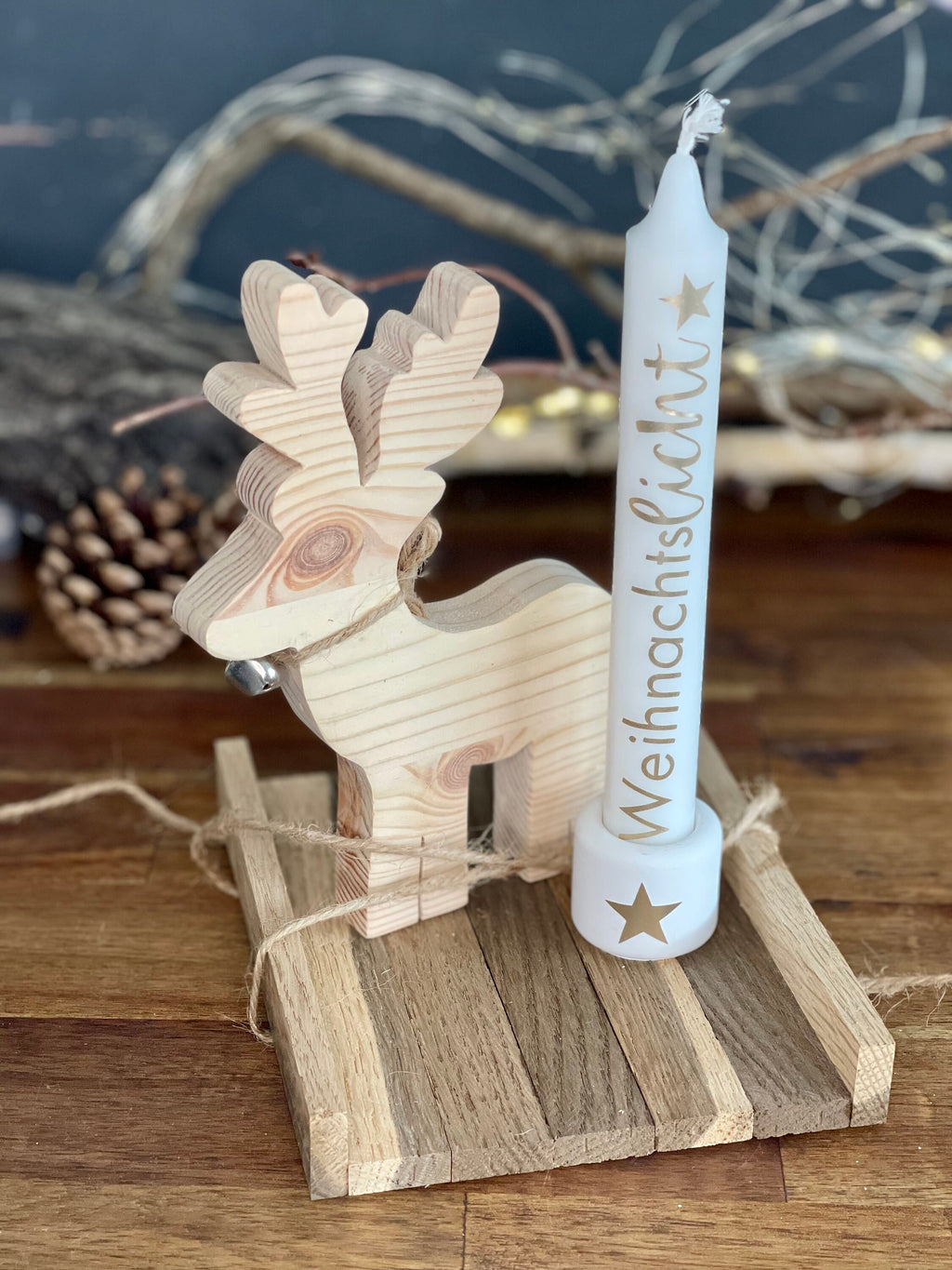 Rentier-Geschenkset aus Holz - Nachhaltige Weihnachtsdeko mit Kerze