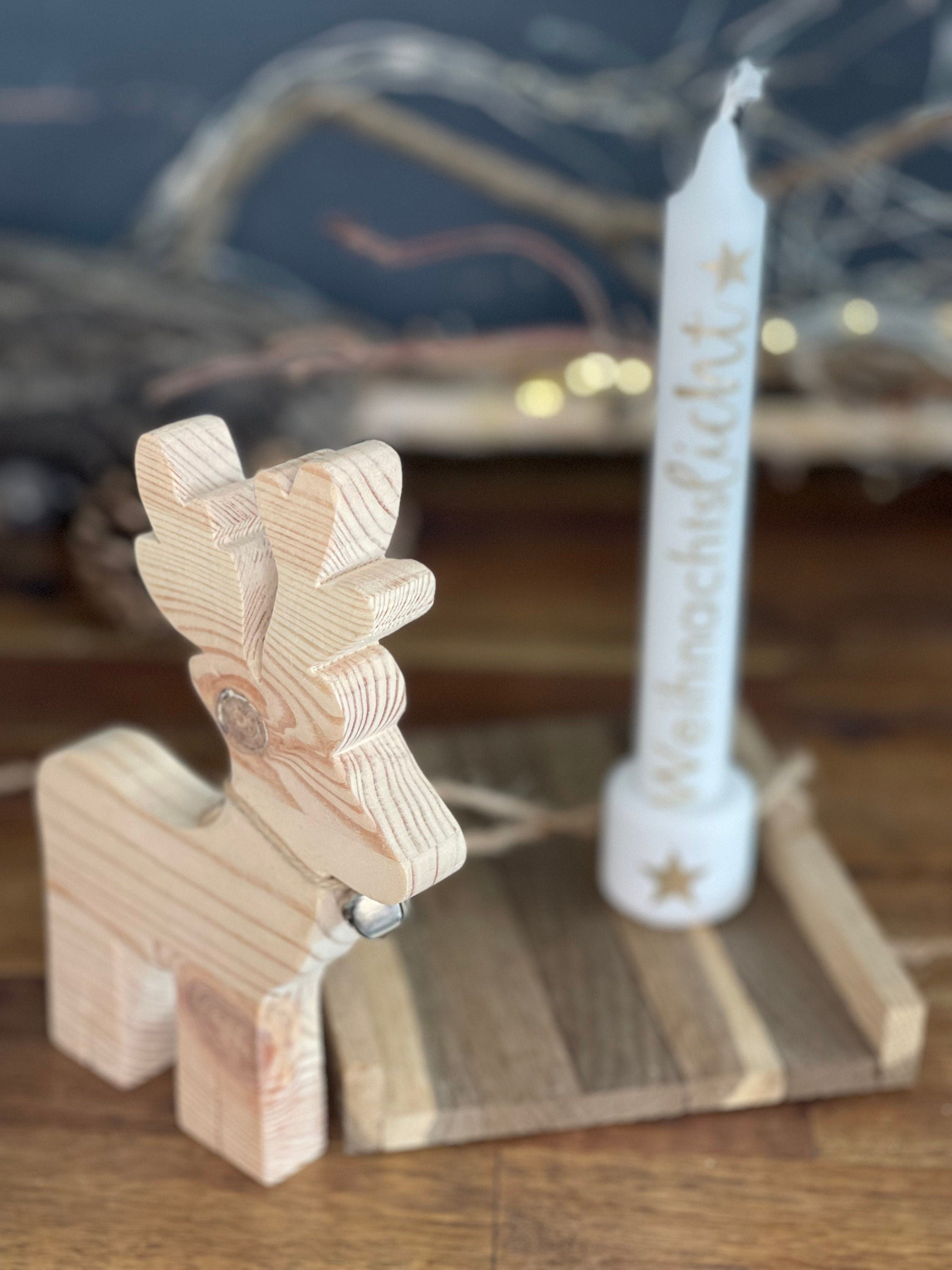 Rentier-Geschenkset aus Holz - Nachhaltige Weihnachtsdeko mit Kerze